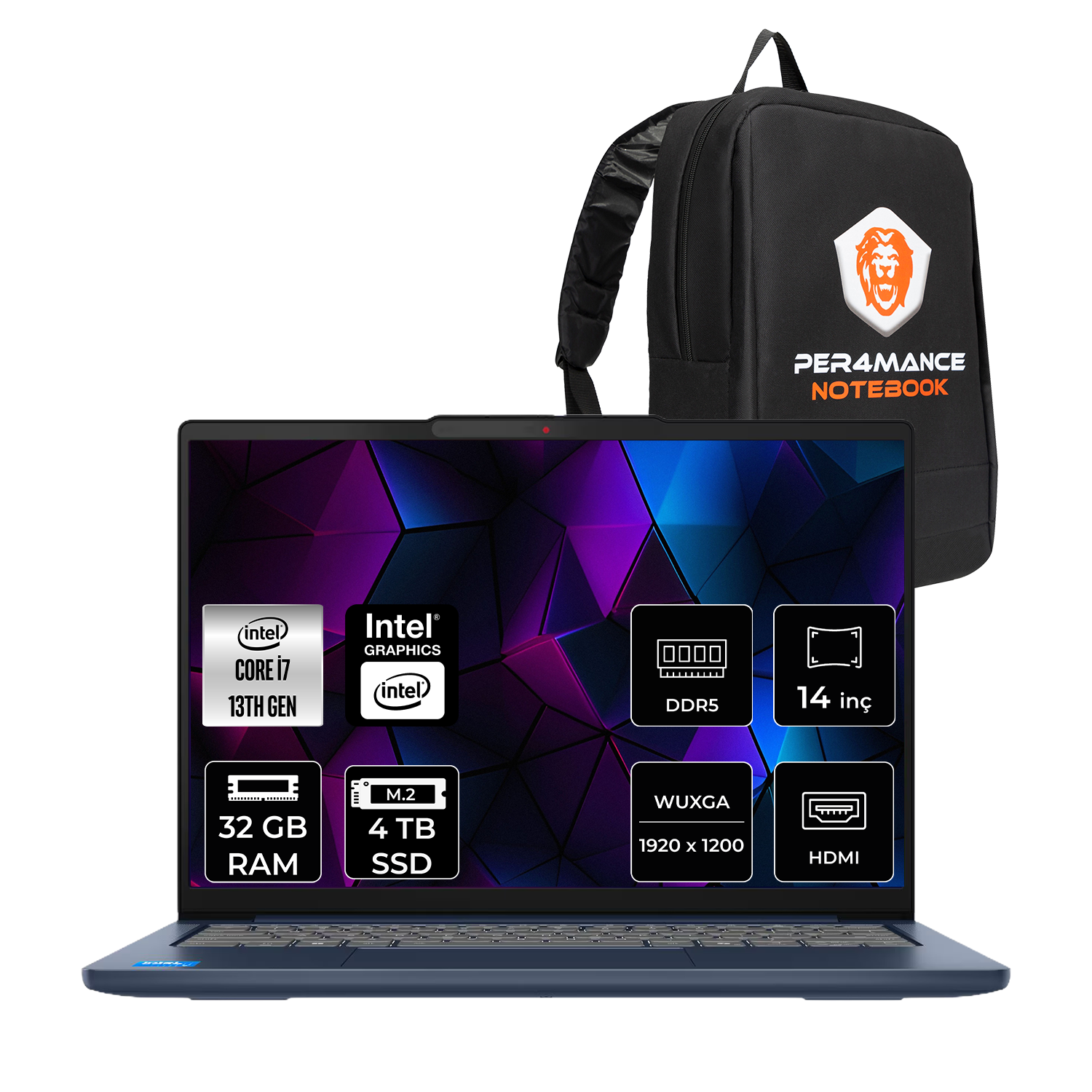 LENOVO IP Slim 5 FHD+ 83HR000UTRP320 Intel Core i7-13620H 32 GB RAM 4 TB SSD 14 inç FreeDOS Laptop+Çanta Mavi