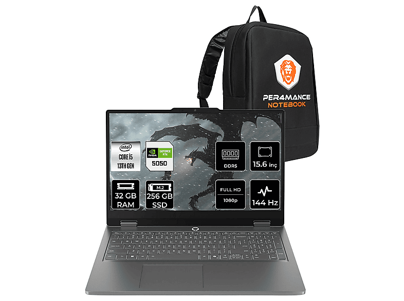 LENOVO LOQ RTX5050 8GB FHD 83SC000QTRP310 Intel Core i5-13450HX 32 GB RAM 256 GB SSD 15,6 inç FreeDOS Laptop+Çanta Gri