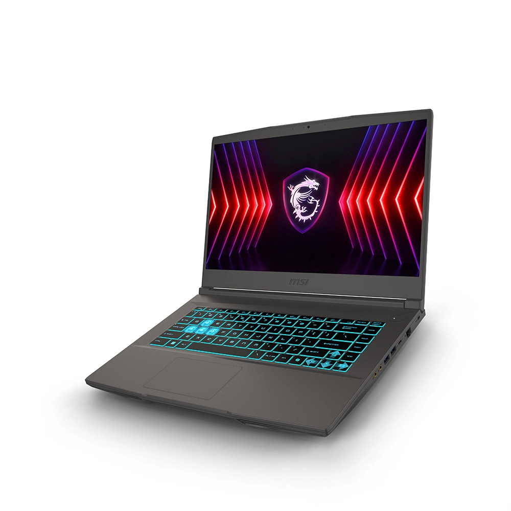Kapalı bir MSI dizüstü bilgisayar, aydınlatmalı klavye ve ekranda ejderha logosu.