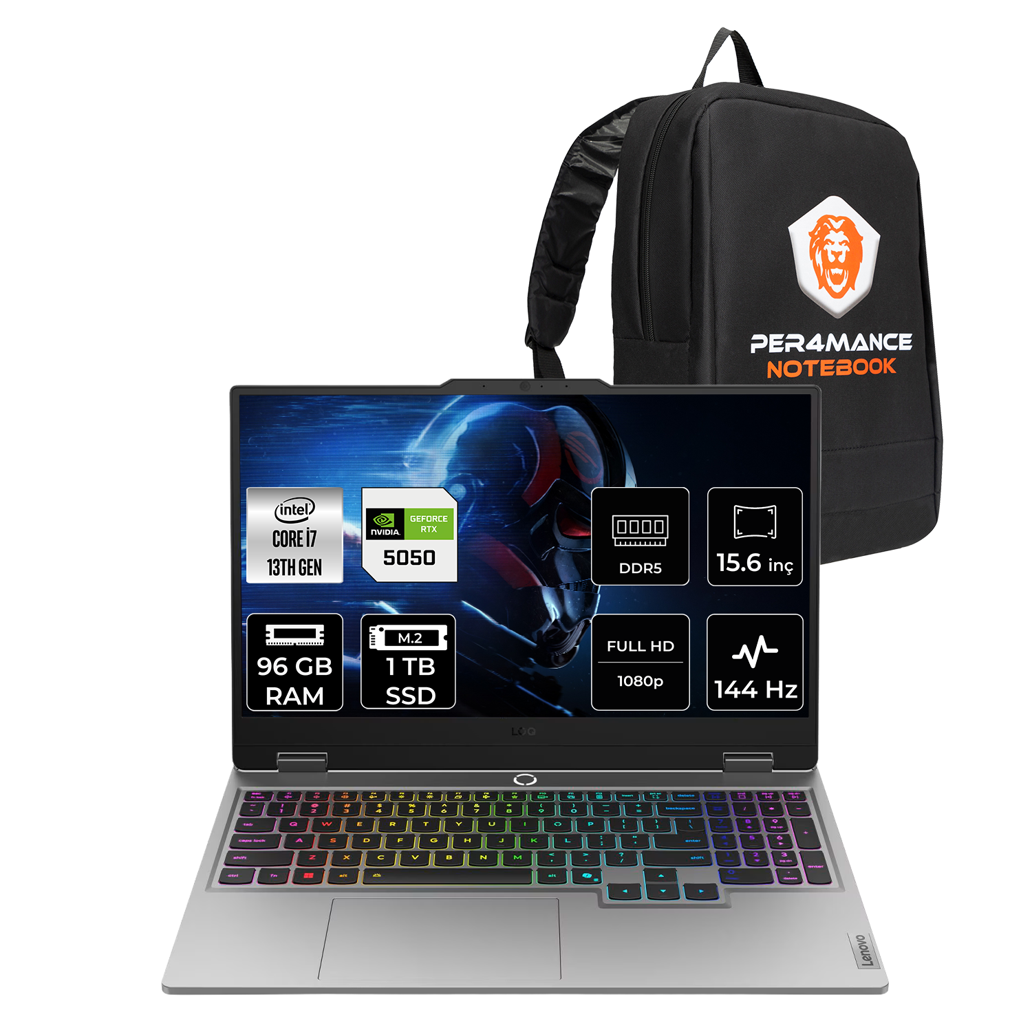 LENOVO LOQ RTX5050 8GB FHD 83JE00KKTRP343 Intel Core i7-13700HX 96 GB RAM 1 TB SSD 15,6 inç FreeDOS Laptop+Çanta Gri
