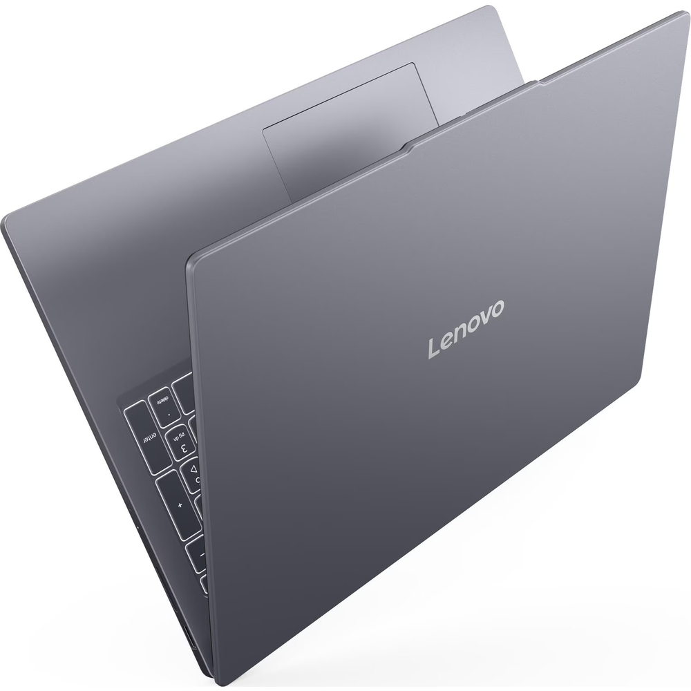 Kapalı gri Lenovo dizüstü bilgisayar, yukarıdan görünüm.