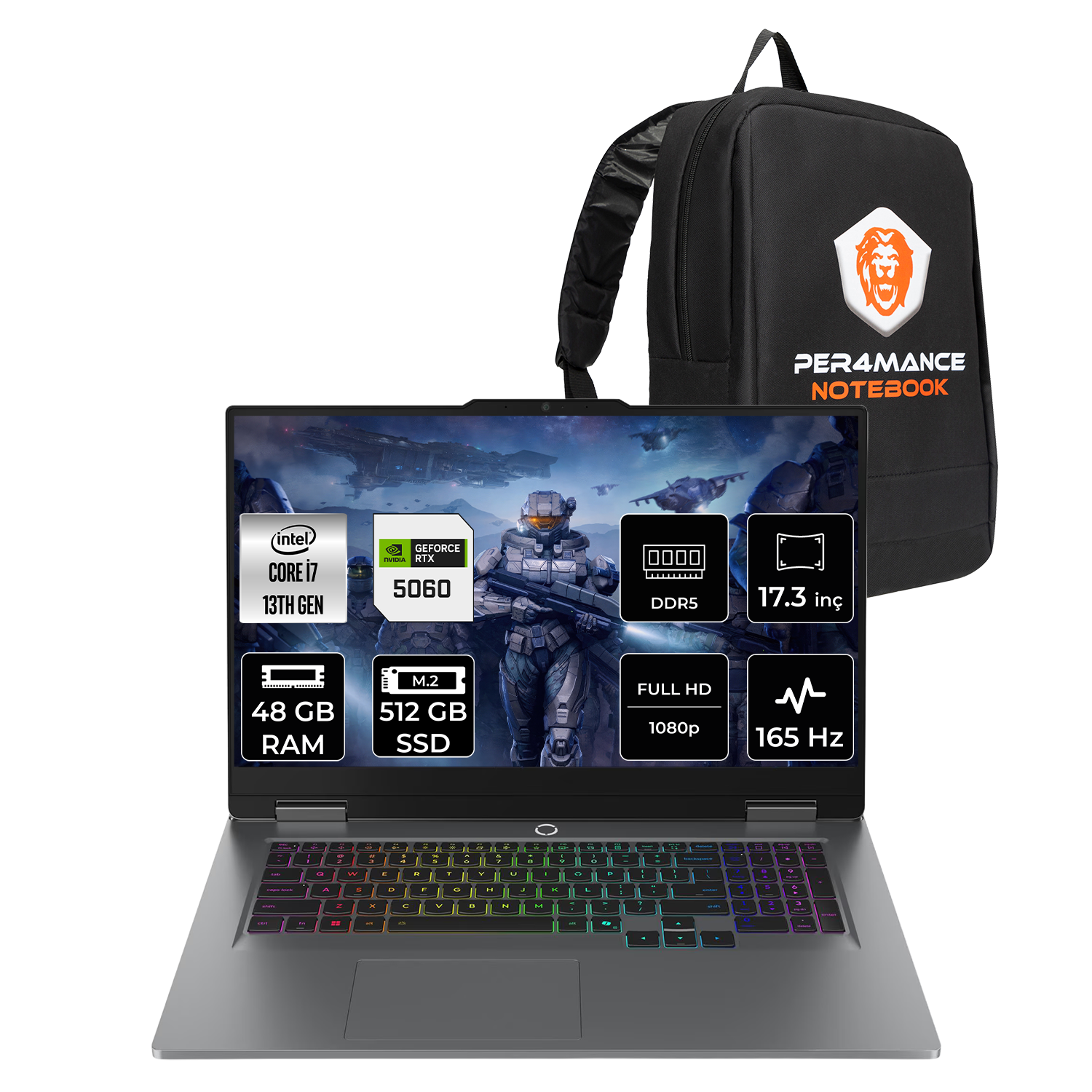 LENOVO LOQ RTX5060 8GB FHD 83JH006ETRP327 Intel Core i7-13650HX 48 GB RAM 512 GB SSD 17,3 inç FreeDOS Laptop+Çanta Gri