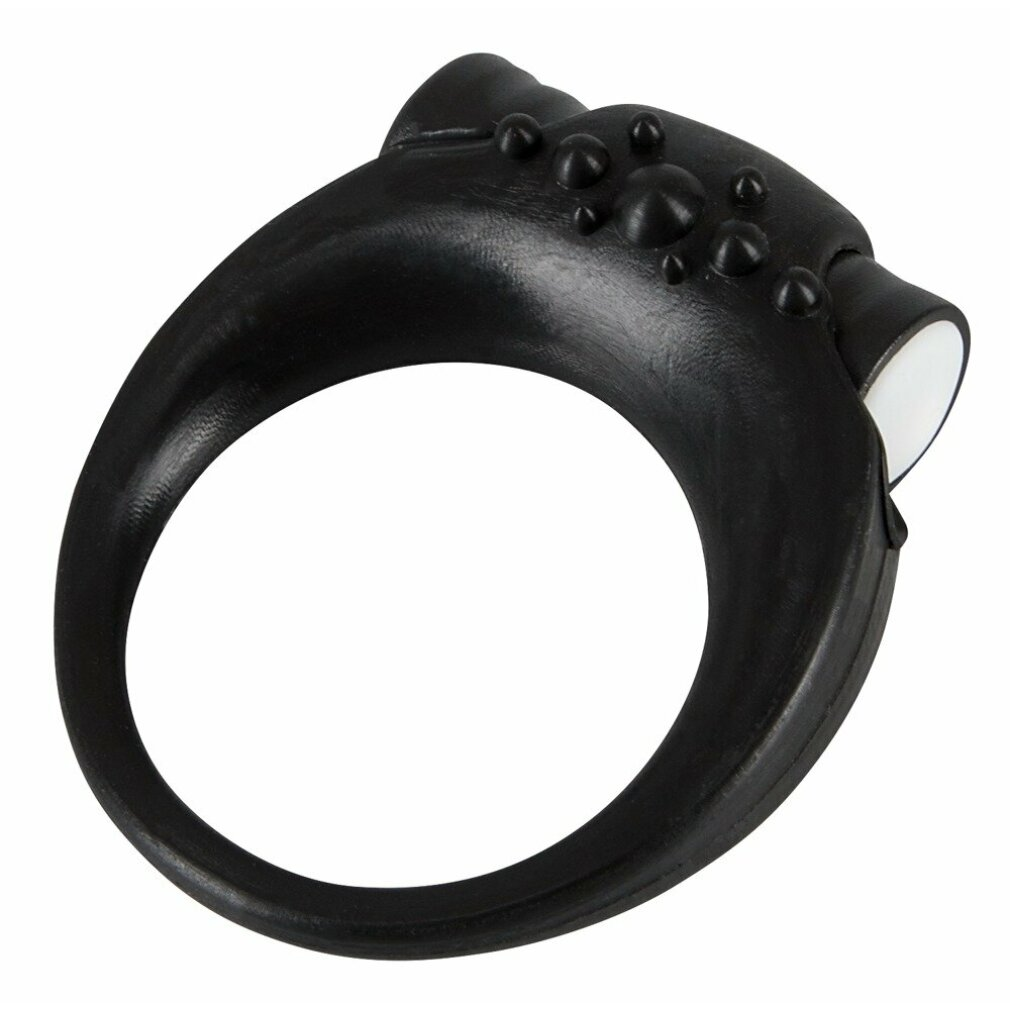 Schwarzer Ring mit Noppen und zwei weißen Enden, auf weißem Hintergrund.