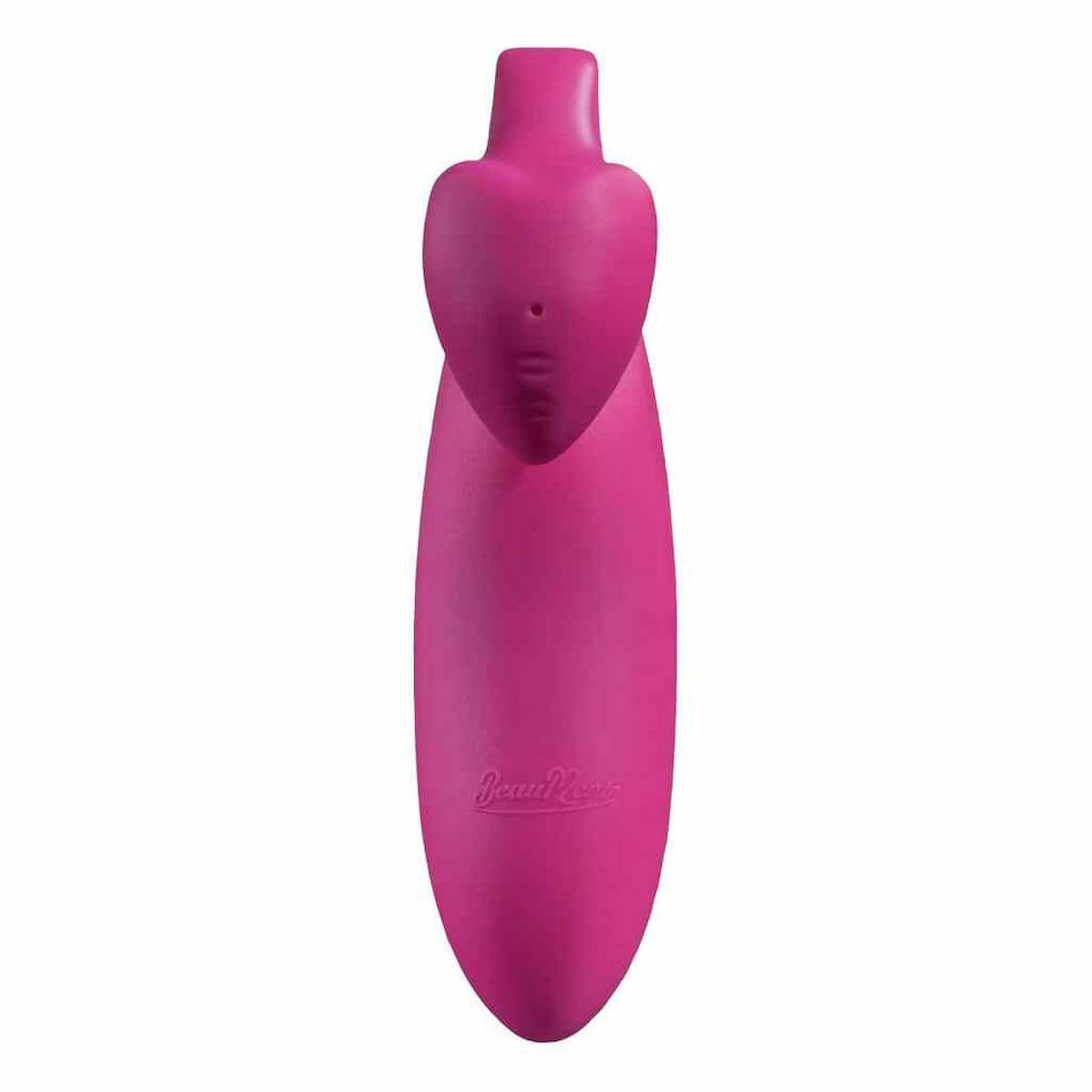 Ein pinker Vibrator in Herzform mit einem schmalen Hals und einem abgerundeten Ende.