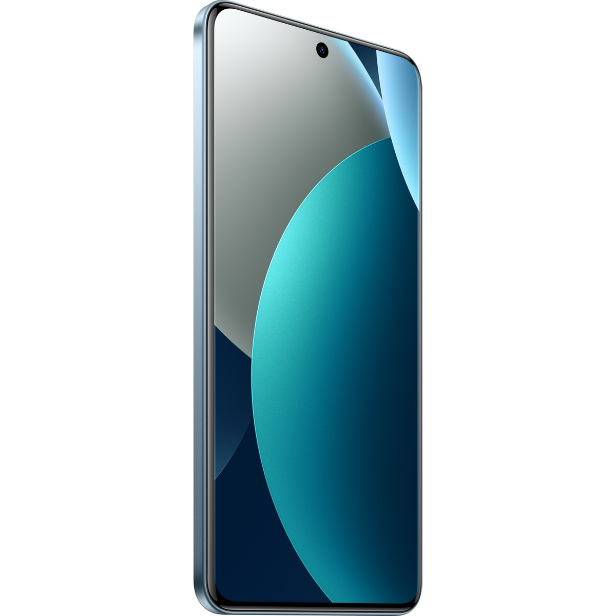Ekranında soyut arka planı olan mavi bir akıllı telefon.