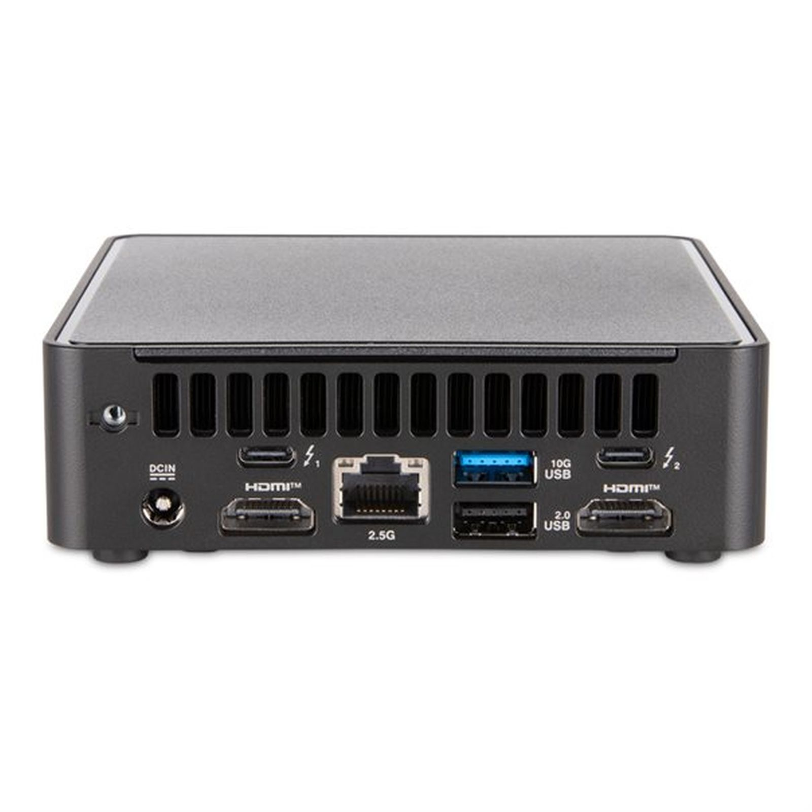 Retro PC mini nero con DCIN, 2 HDMI, Ethernet 2,5G, USB 10G, USB 2,0.