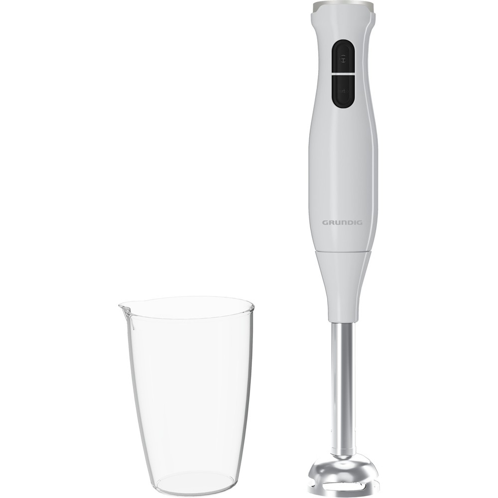 Yanında bardak bulunan beyaz el blenderı.