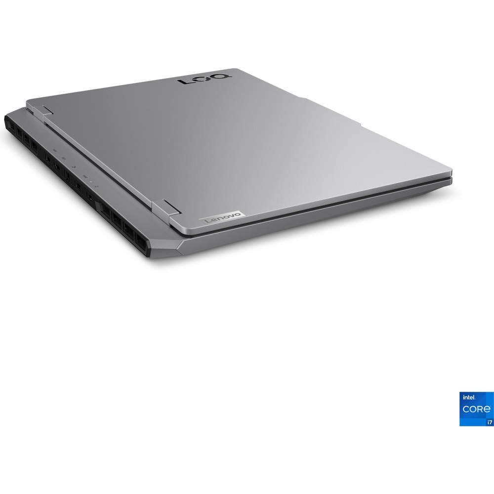 LQG logolu kapalı gümüş Lenovo dizüstü bilgisayar ve Intel Core i7 etiketi.