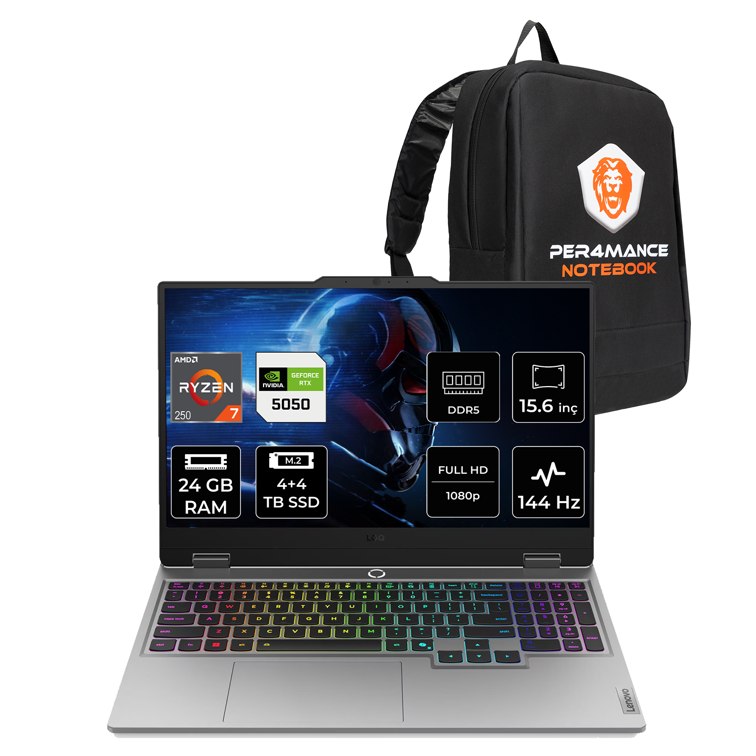 LENOVO LOQ RTX5050/8GB FHD 83JG006ATRP318 AMD Ryzen 7-250 24 GB RAM 4 TB SSD 15,6 inç FreeDOS Laptop+Çanta Luna Gri
