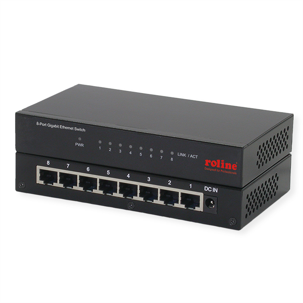 Switch Ethernet Gigabit noir 8 ports avec indicateurs LED et 8 ports RJ45.