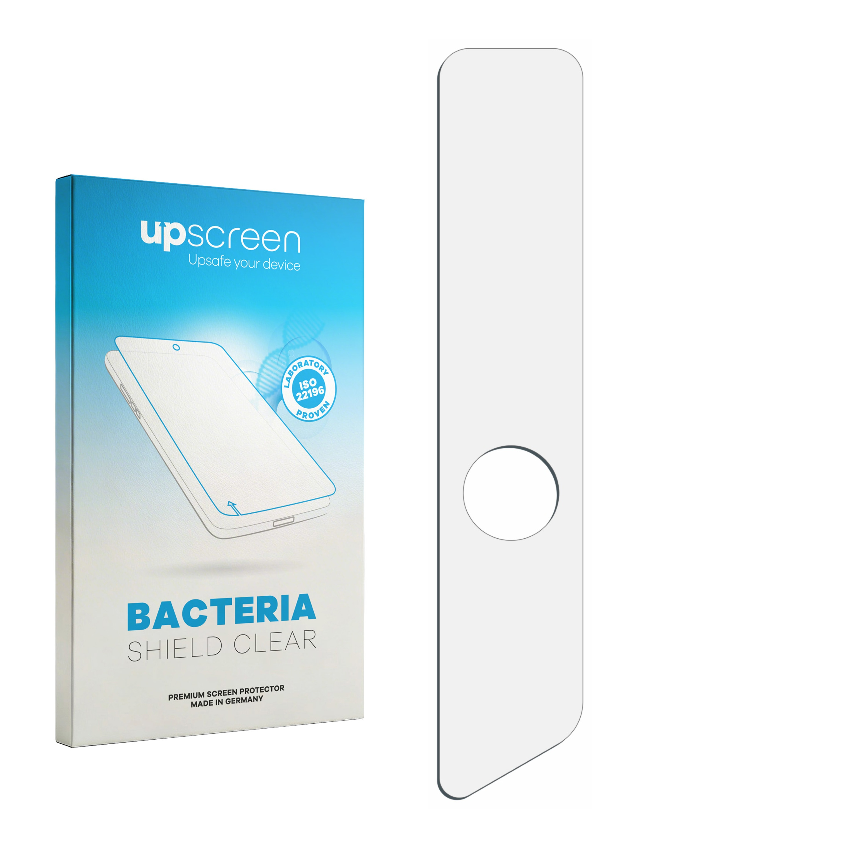 Eine Verpackung für einen Displayschutz mit einem Displayschutz auf der rechten Seite.