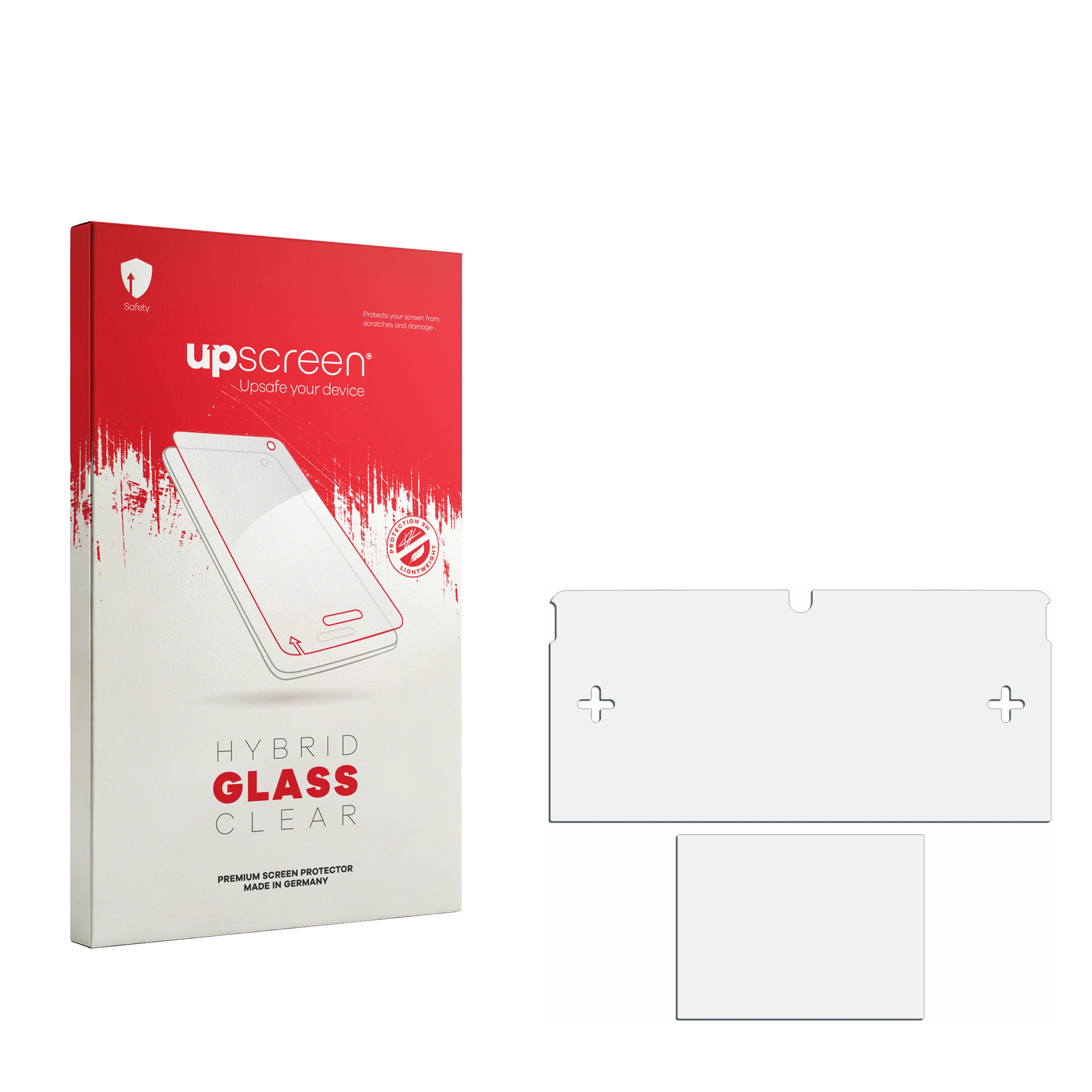 Verpackung für Displayschutzfolie mit zwei Schutzfolien auf weißem Hintergrund.