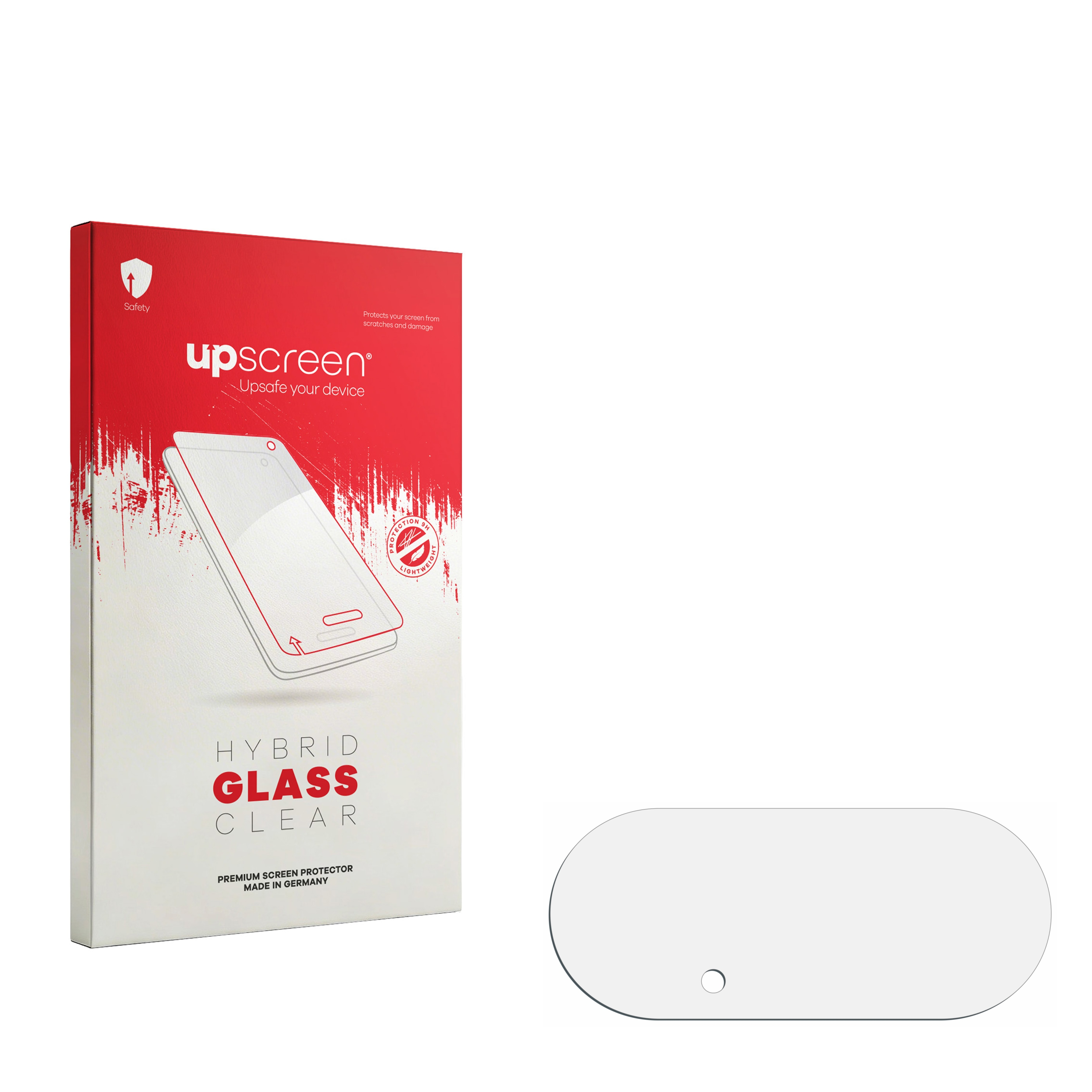 Verpackung für Displayschutz, zeigt ein Handy und einen Schutz.