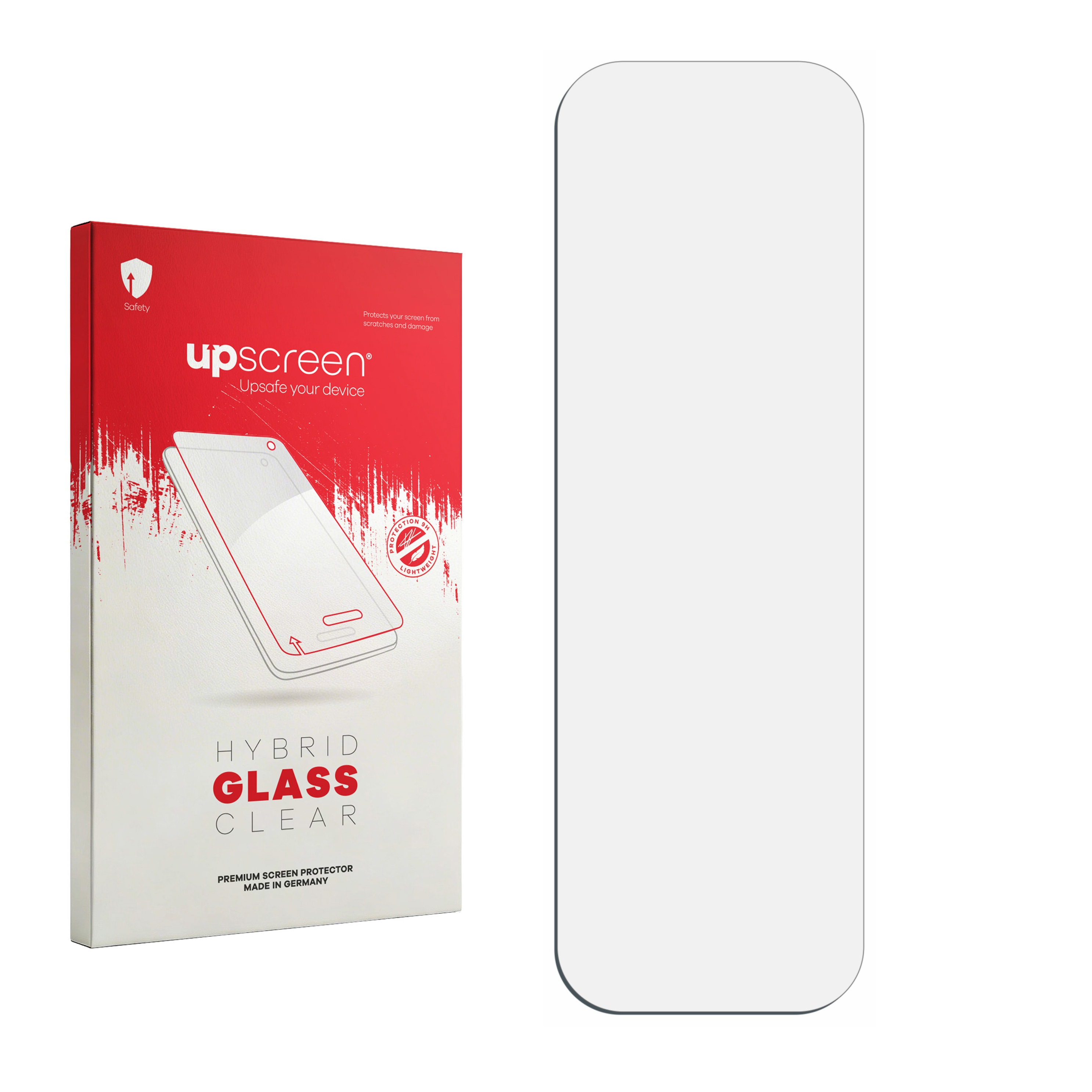 Verpackung für einen Displayschutz aus Hybridglas, neben dem eigentlichen Schutz.