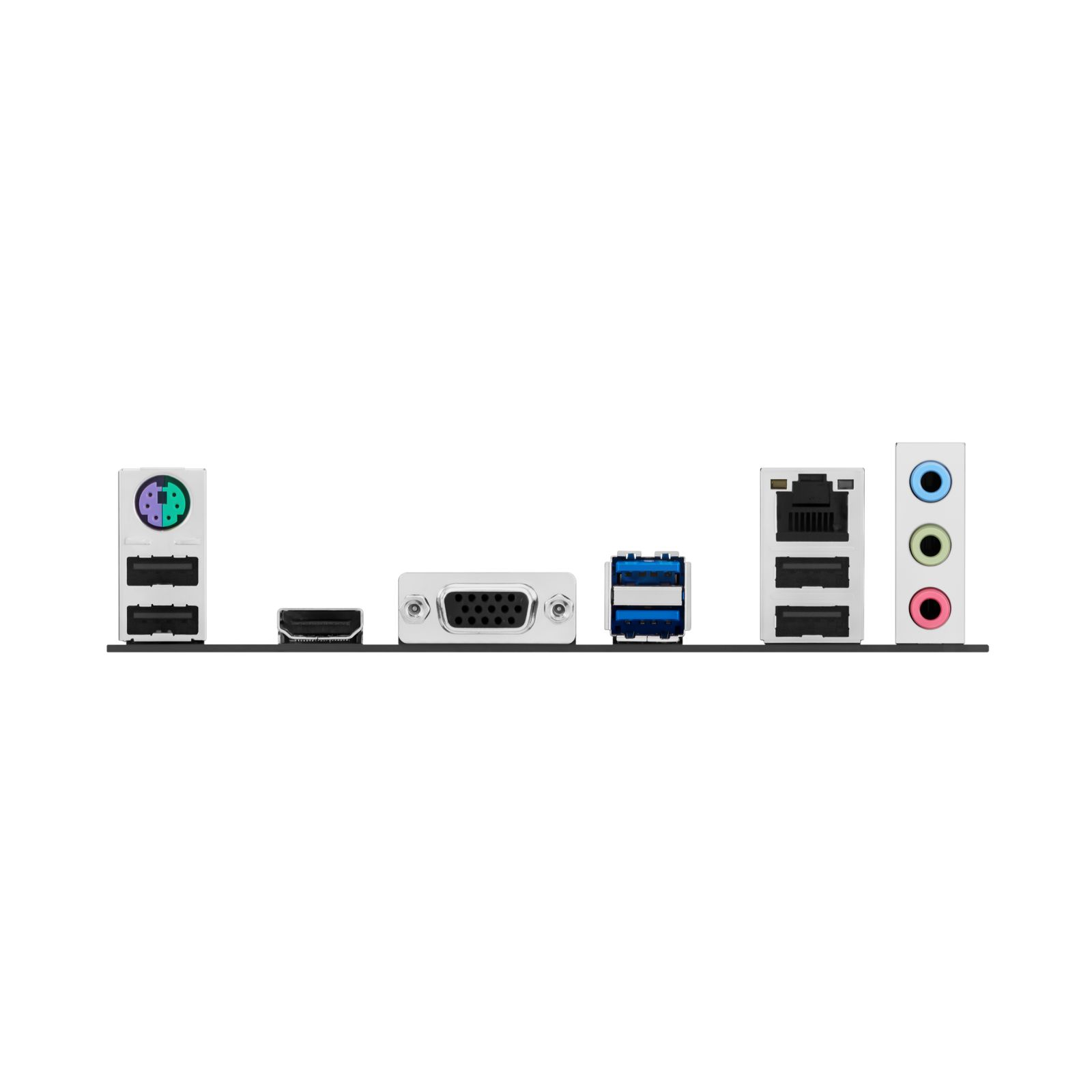 Back panel with PS/2, HDMI, VGA, USB 3.0, LAN, and audio ports.