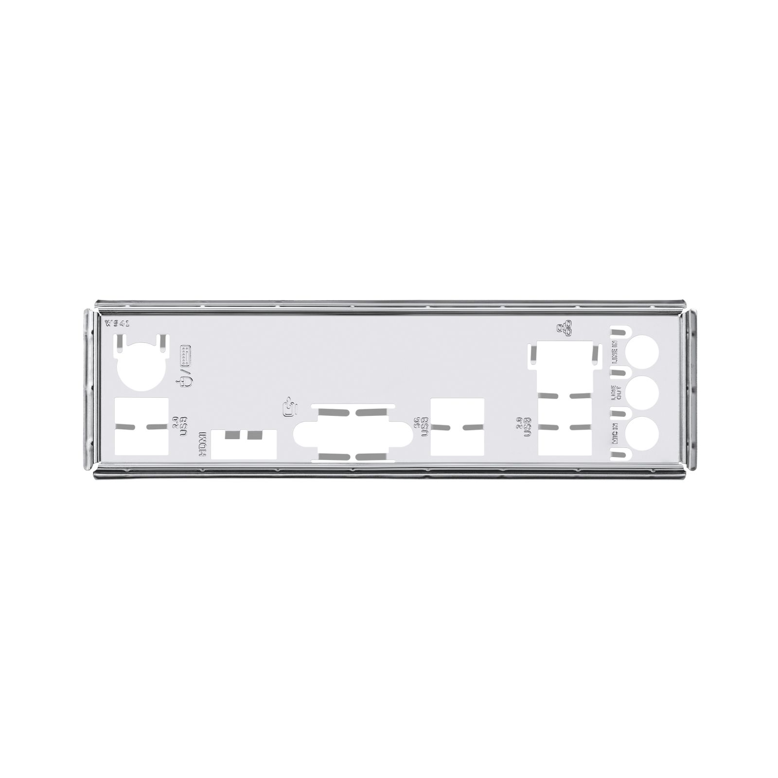 Back panel of a computer motherboard with various ports like USB and HDMI.
