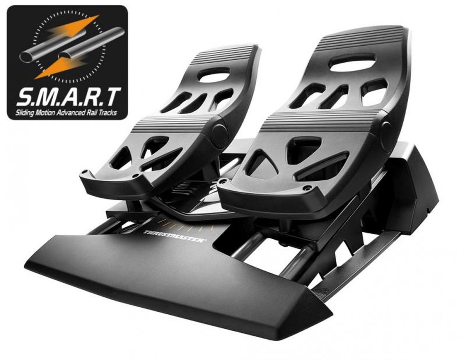 Black pedal set with "S.M.A.R.T." logo, isolated on a white background.