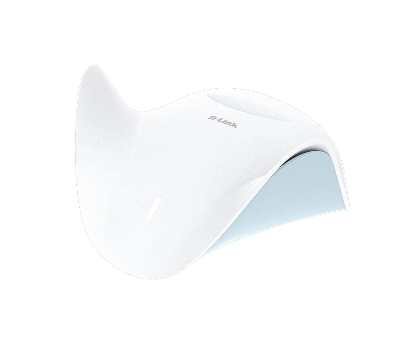 Un router D-Link bianco con interno blu su sfondo bianco.