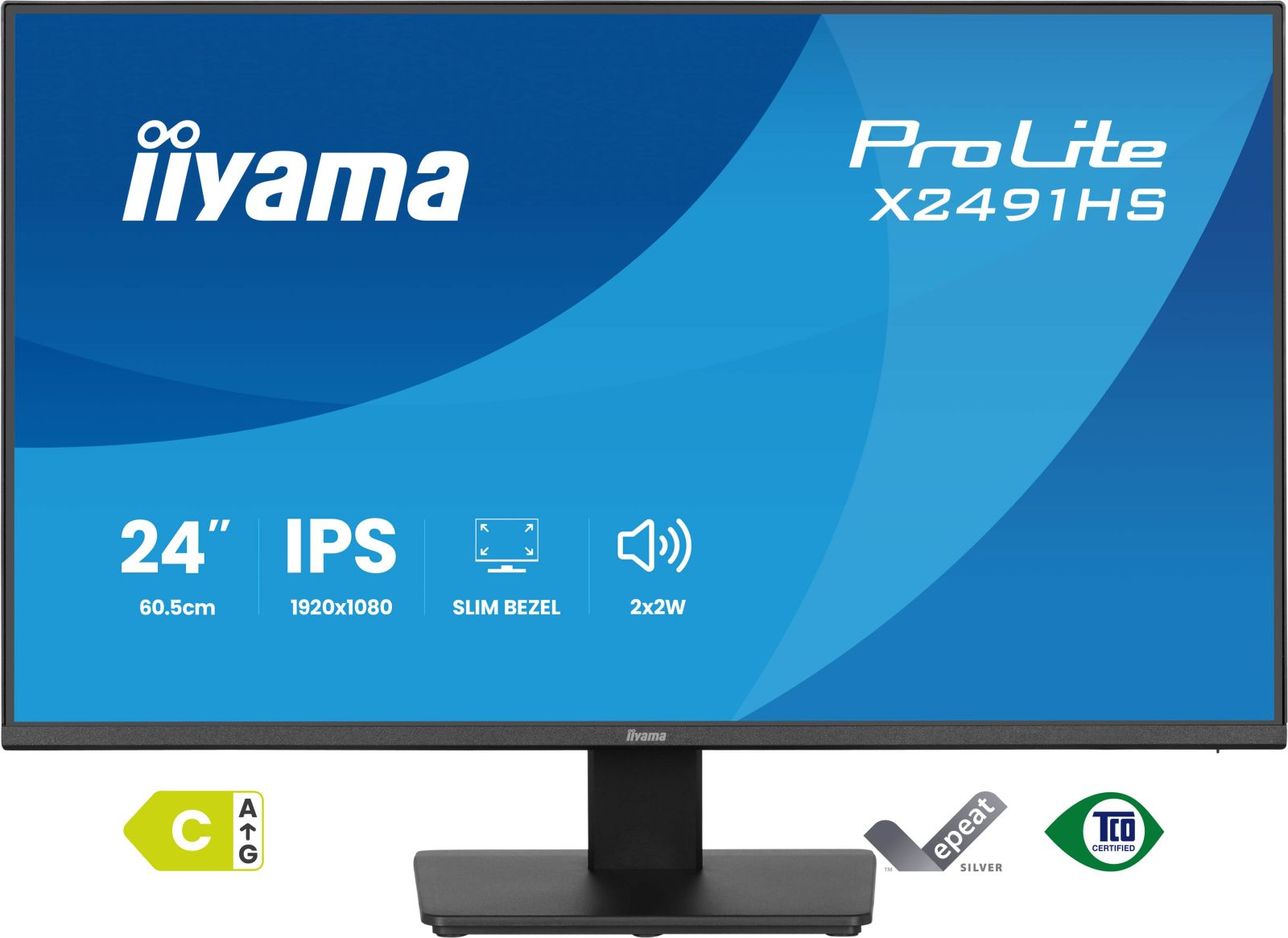 Ein 24-Zoll-IPS-Monitor ProLite X2491HS von Iiyama mit schmalem Rahmen.