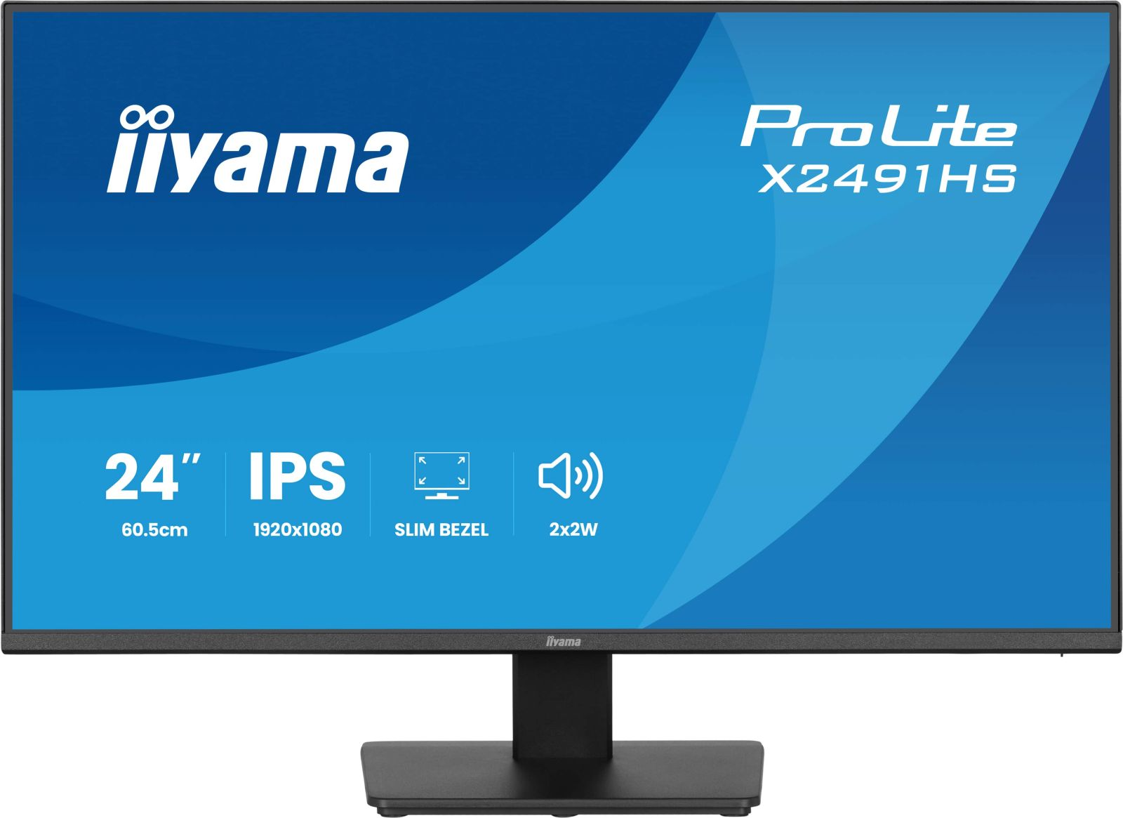 Ein schwarzer Iiyama ProLite Monitor mit 24 Zoll Bildschirmgröße und IPS-Panel.