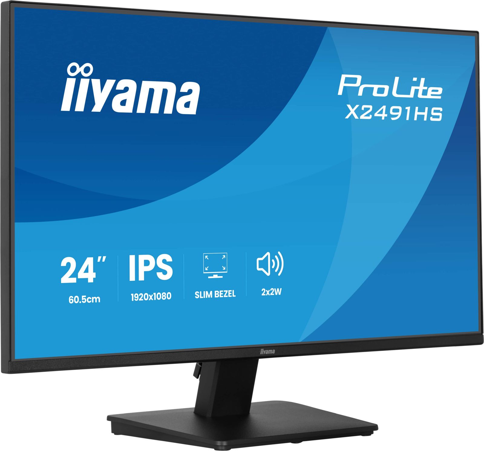 Ein schwarzer iiyama ProLite X2491HS Monitor mit 24-Zoll-IPS-Display und schlankem Rahmen.