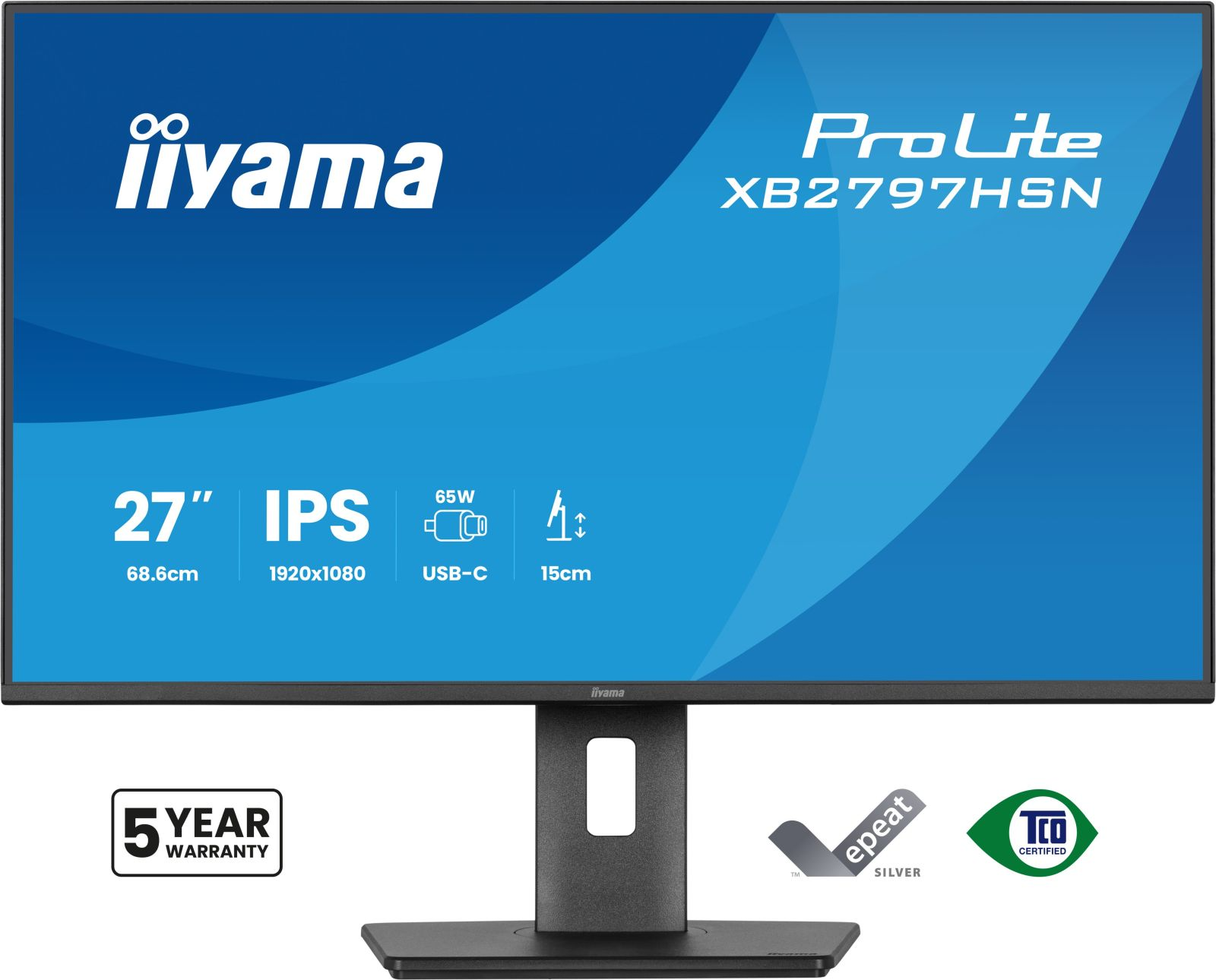 Monitor iiyama ProLite 27 cali z IPS, rozdzielczością 1920x1080, USB-C i 5-letnią gwarancją.