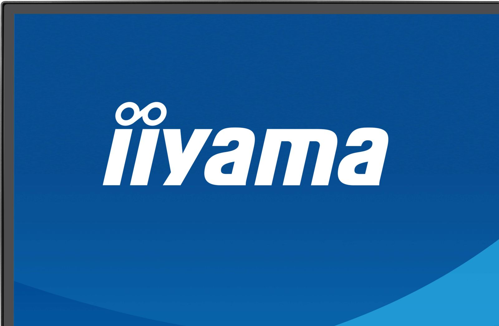 Das Iiyama-Logo mit einem Unendlichkeitszeichen über dem Text auf blauem Hintergrund.