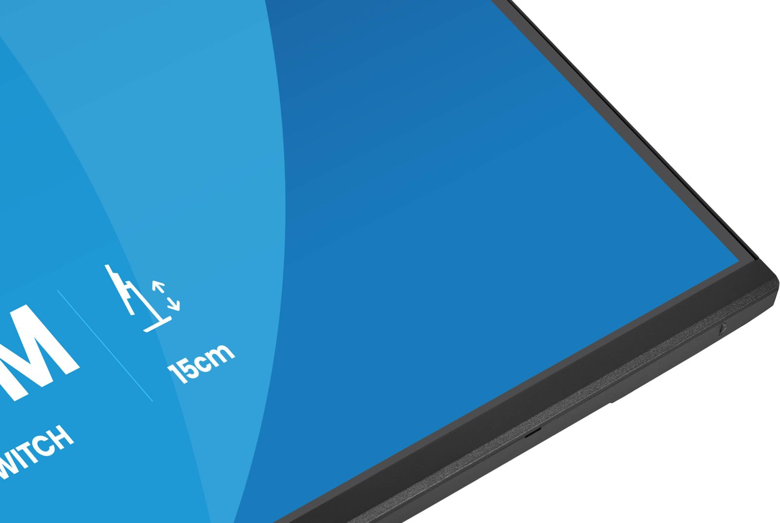 Ein schwarzer Bildschirm mit blauen Grafiken und Text. "M" und "WITCH" sind sichtbar.