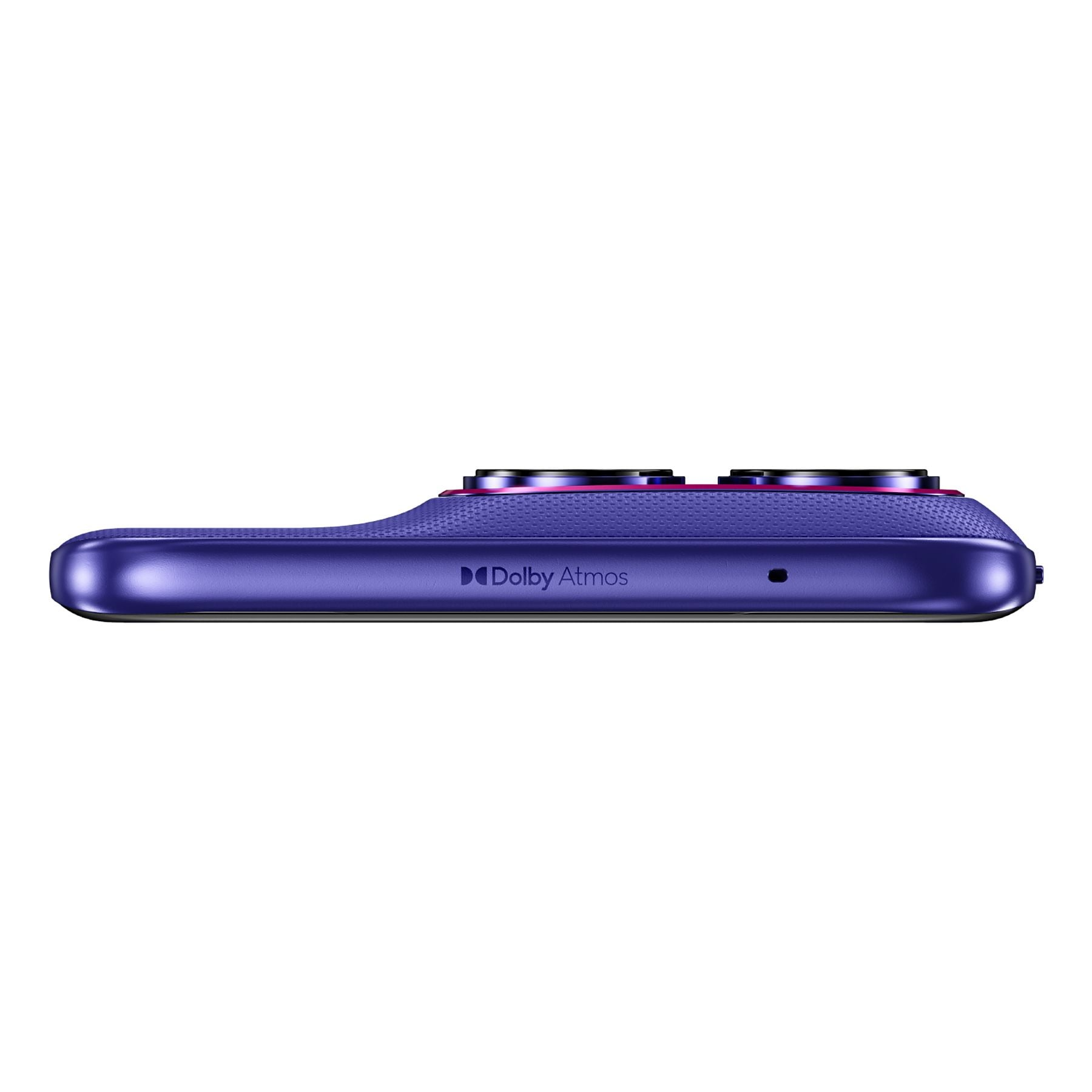Lila Smartphone-Seite mit Dolby Atmos-Logo und Kameralinsen.