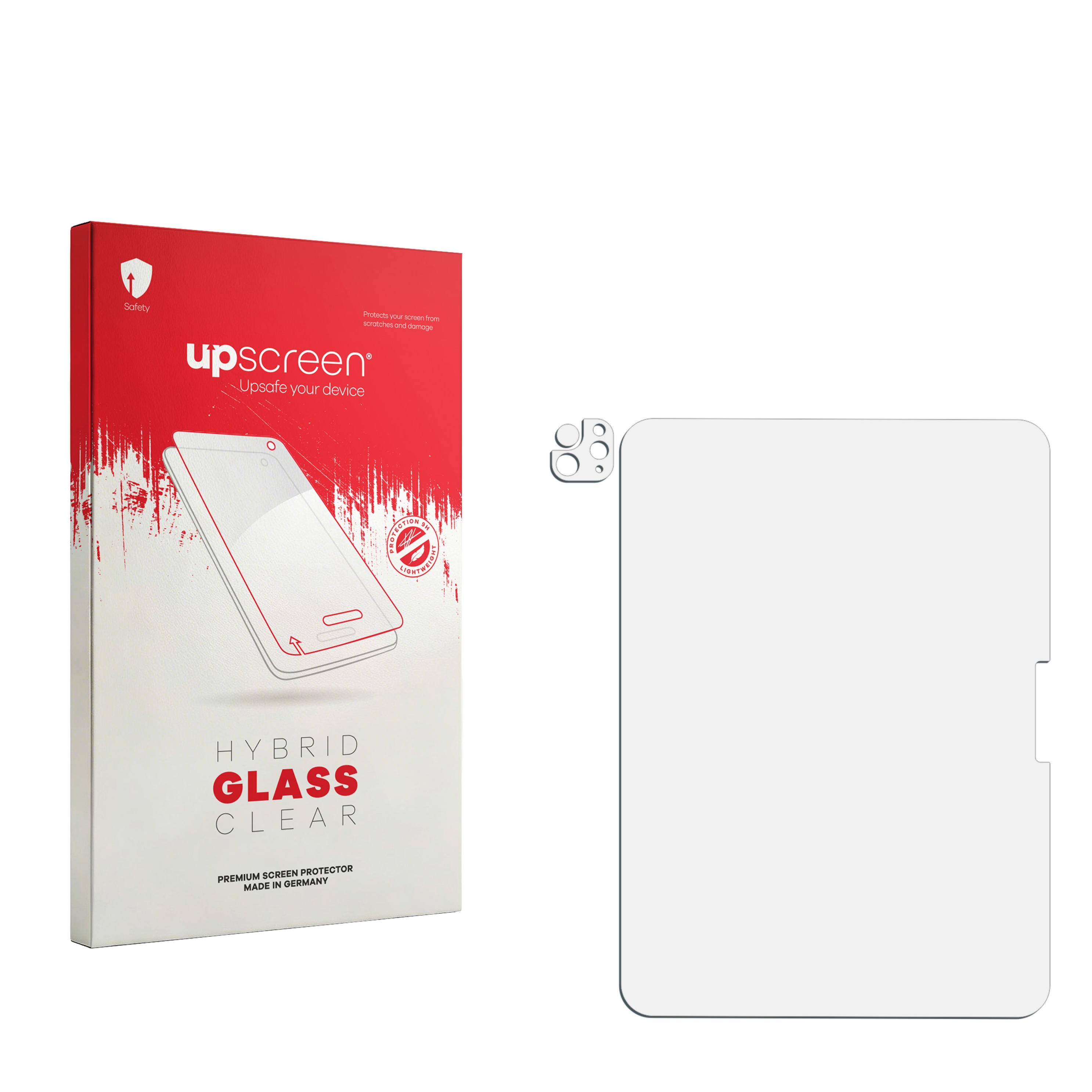 Verpackung für Displayschutzfolie mit einem klaren Schutzglas daneben.