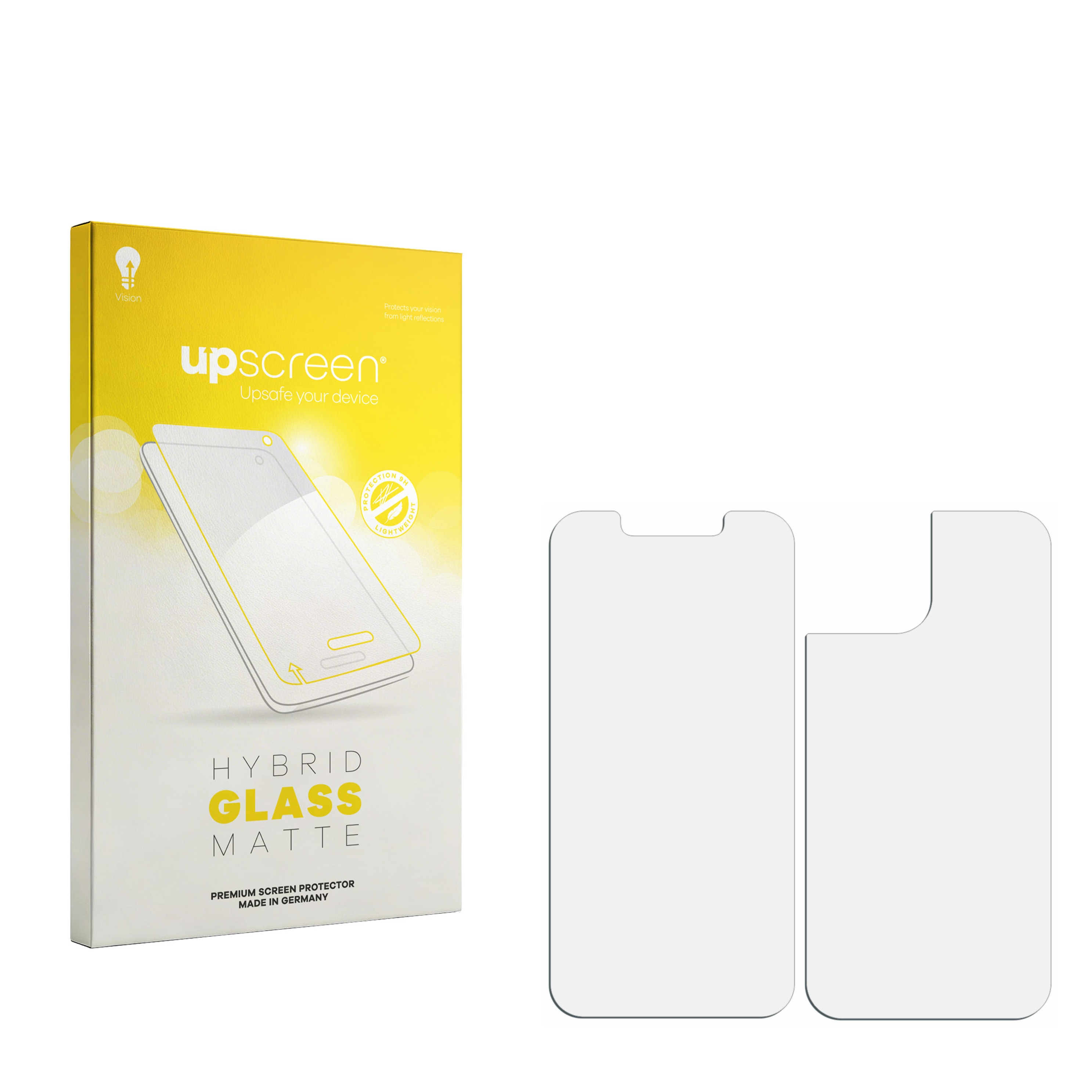 Verpackung für Displayschutzfolie mit zwei Folien auf weißem Hintergrund.