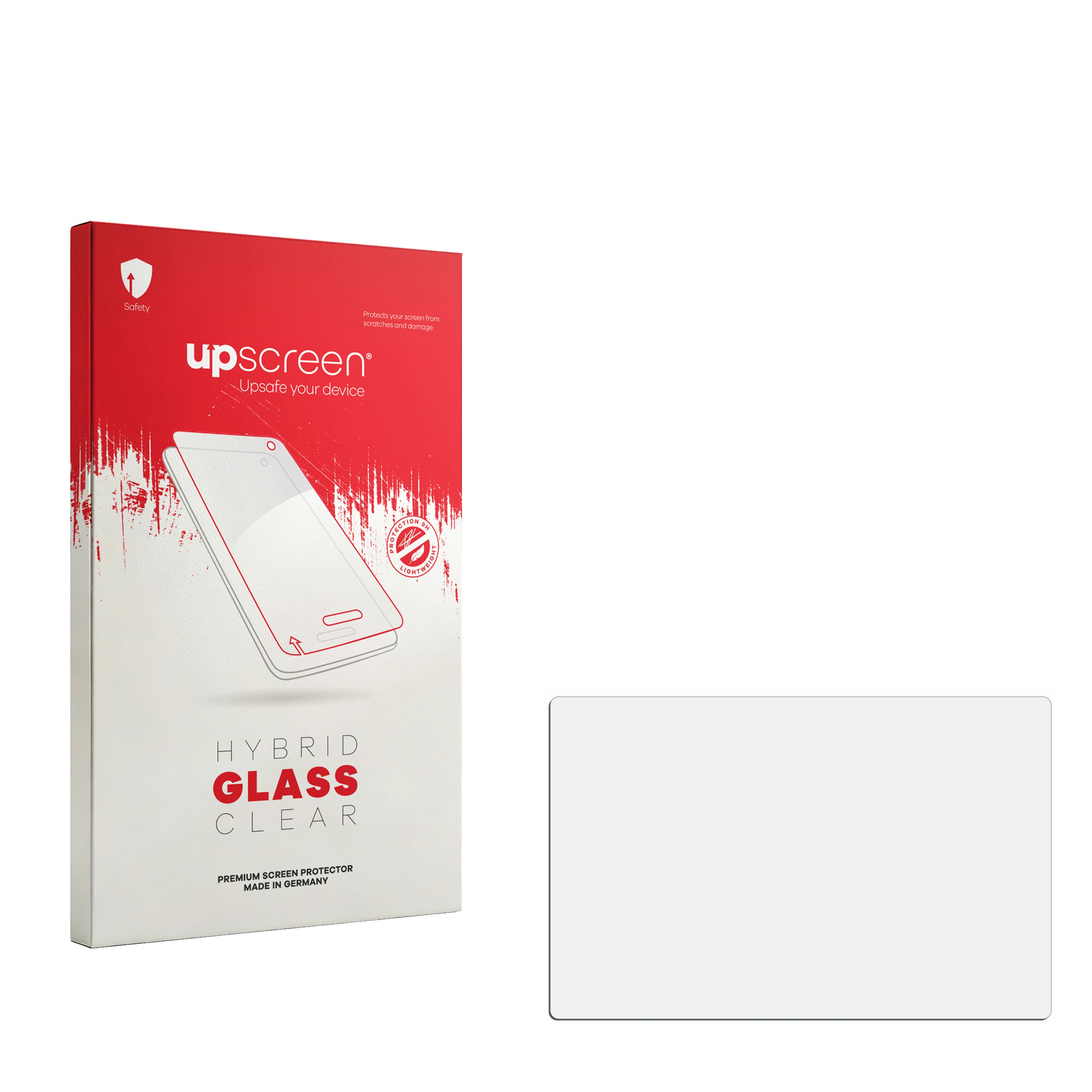 Verpackung für einen "upscreen" Hybrid Glass Clear Displayschutz. Made in Germany.