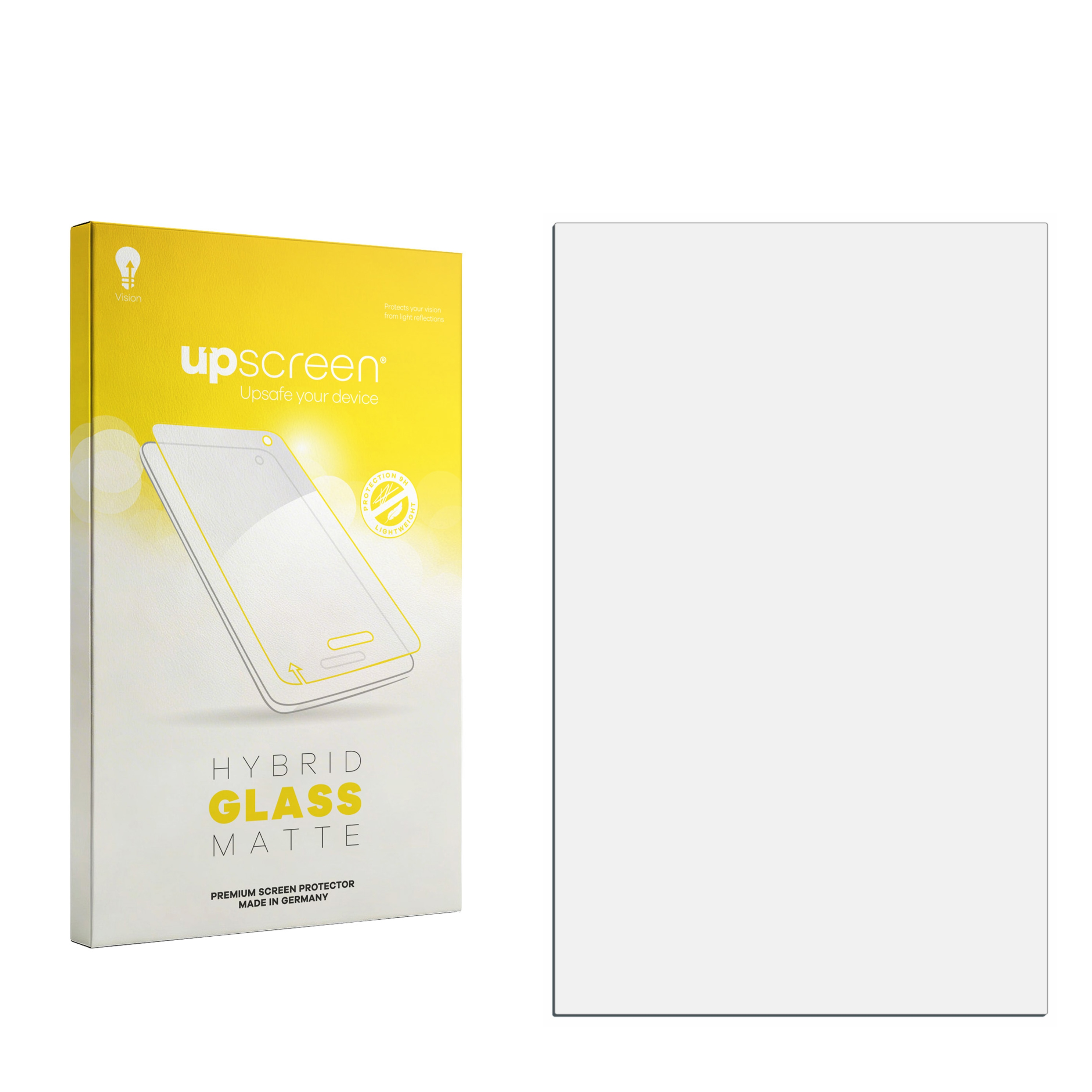 Verpackung für einen matten Hybrid-Glasschutz für Mobiltelefone.