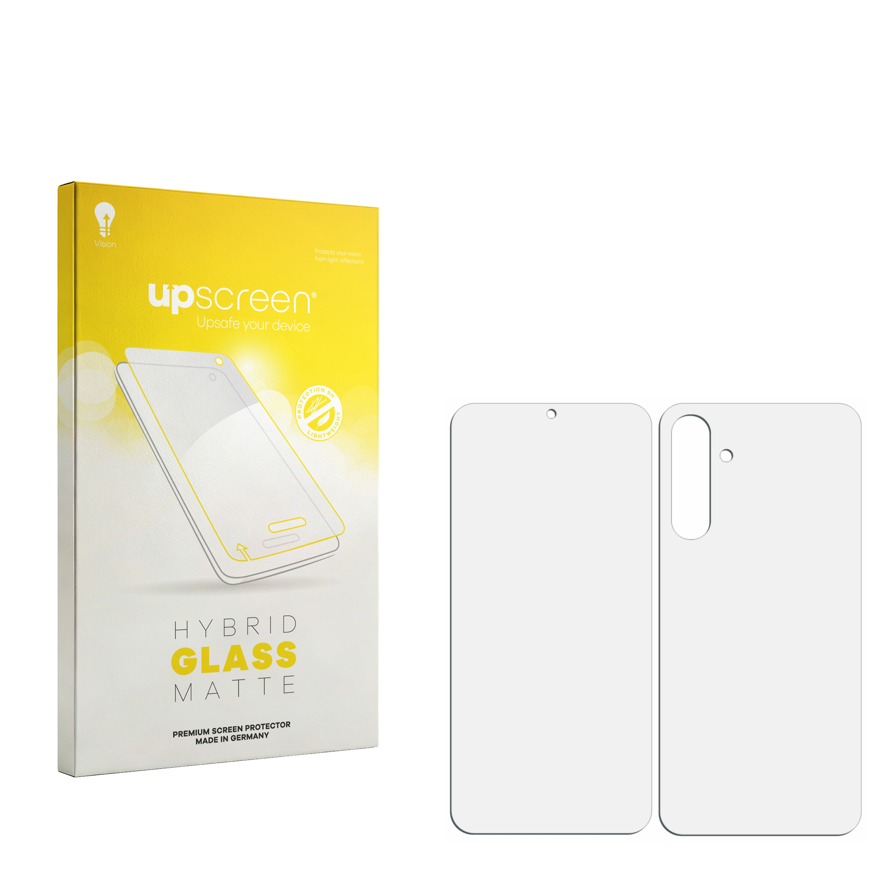 Verpackung für einen matten Hybrid-Glasschutz mit zwei Schutzfolien.