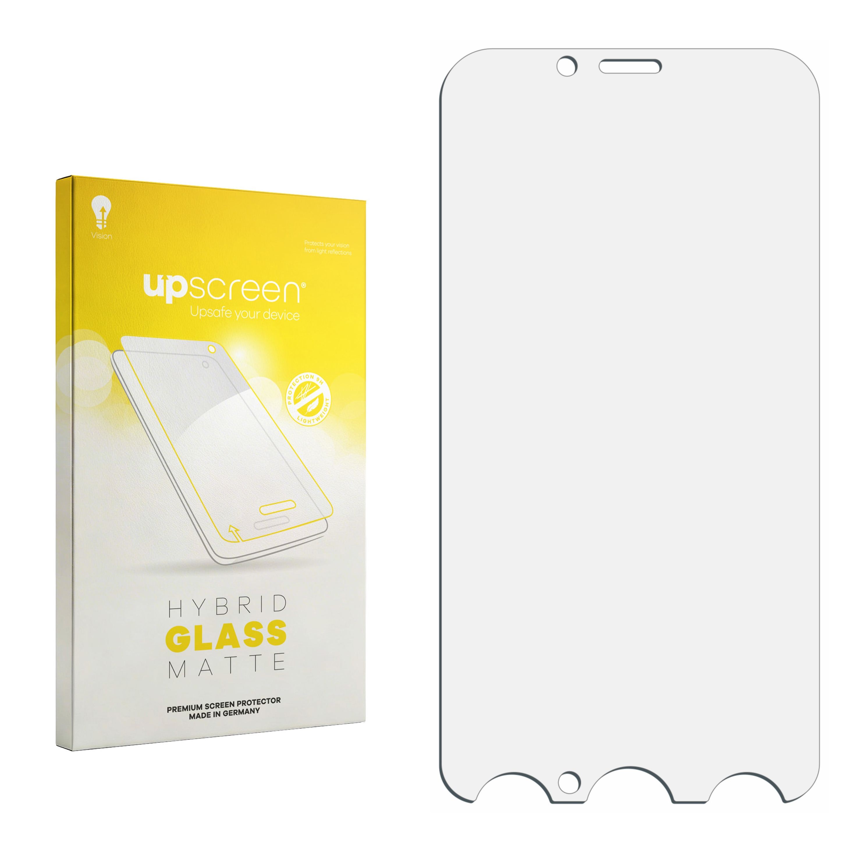 Verpackung und Displayschutzfolie aus Glas für ein Smartphone.