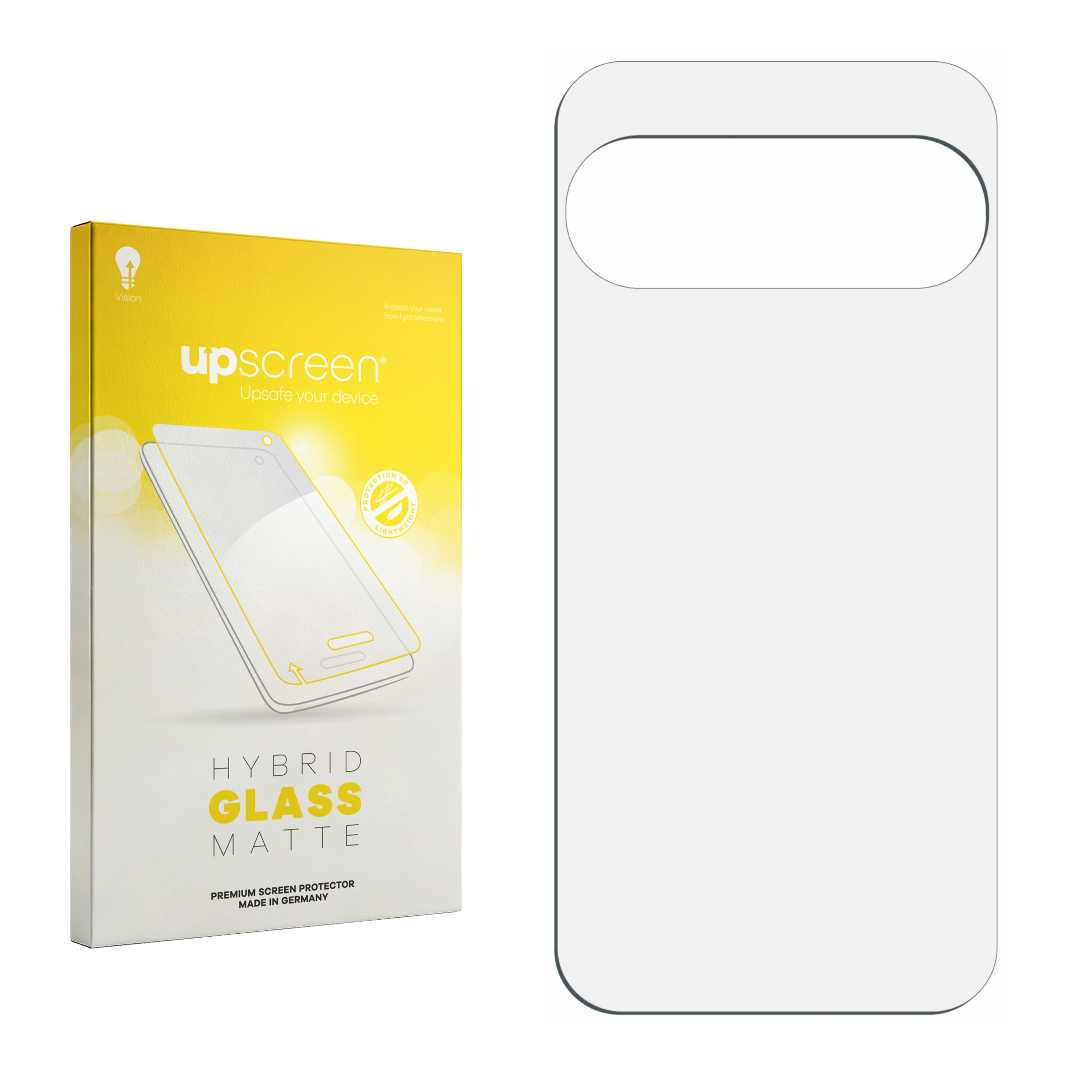 Verpackung für einen matten Hybrid-Glasschutz mit einem Smartphone-Bild.