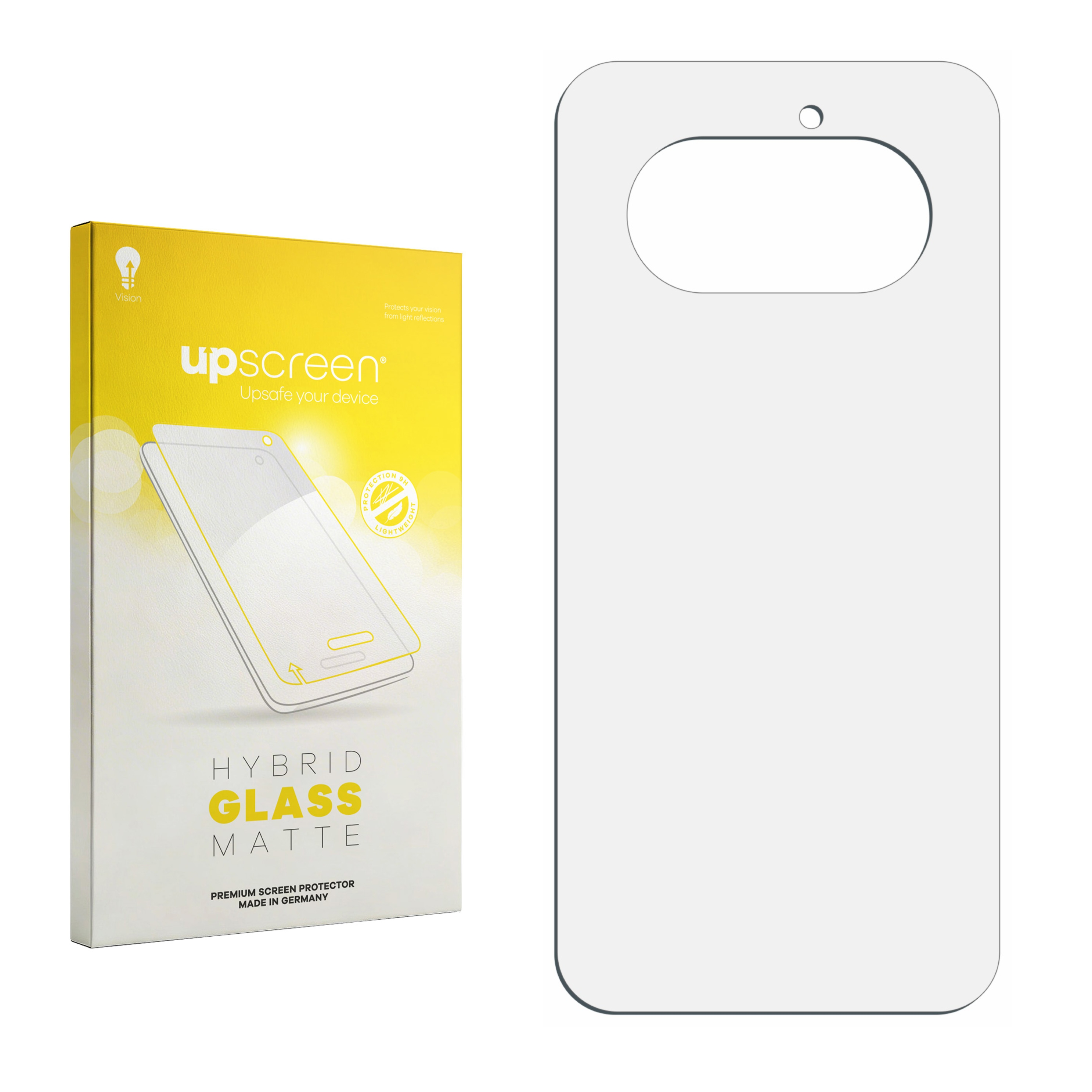 Verpackung für Displayschutzfolie mit Handy-Abbildung und Schutzfolie.