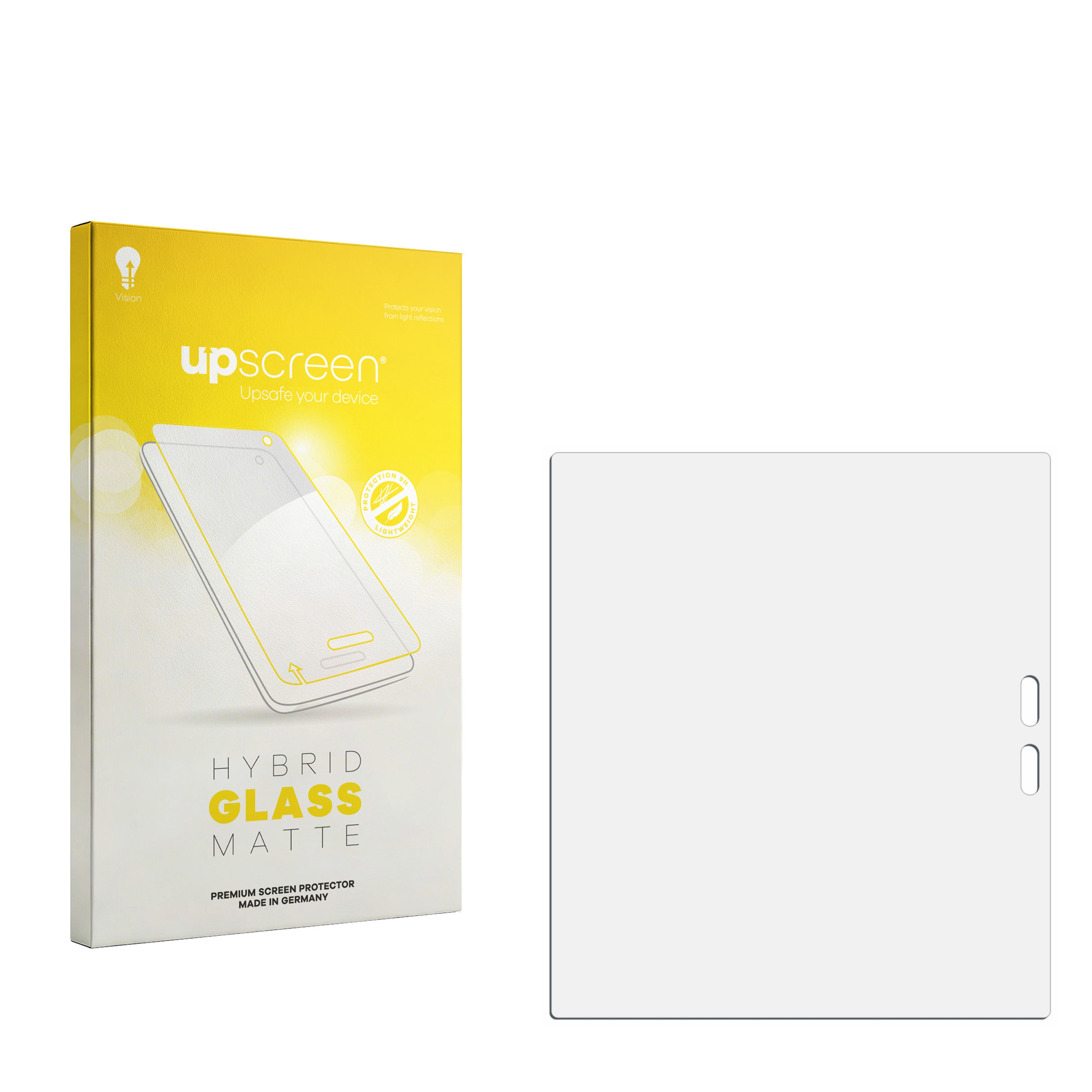 Verpackung für einen matten Hybrid-Glasschutz und ein Schutzglas.