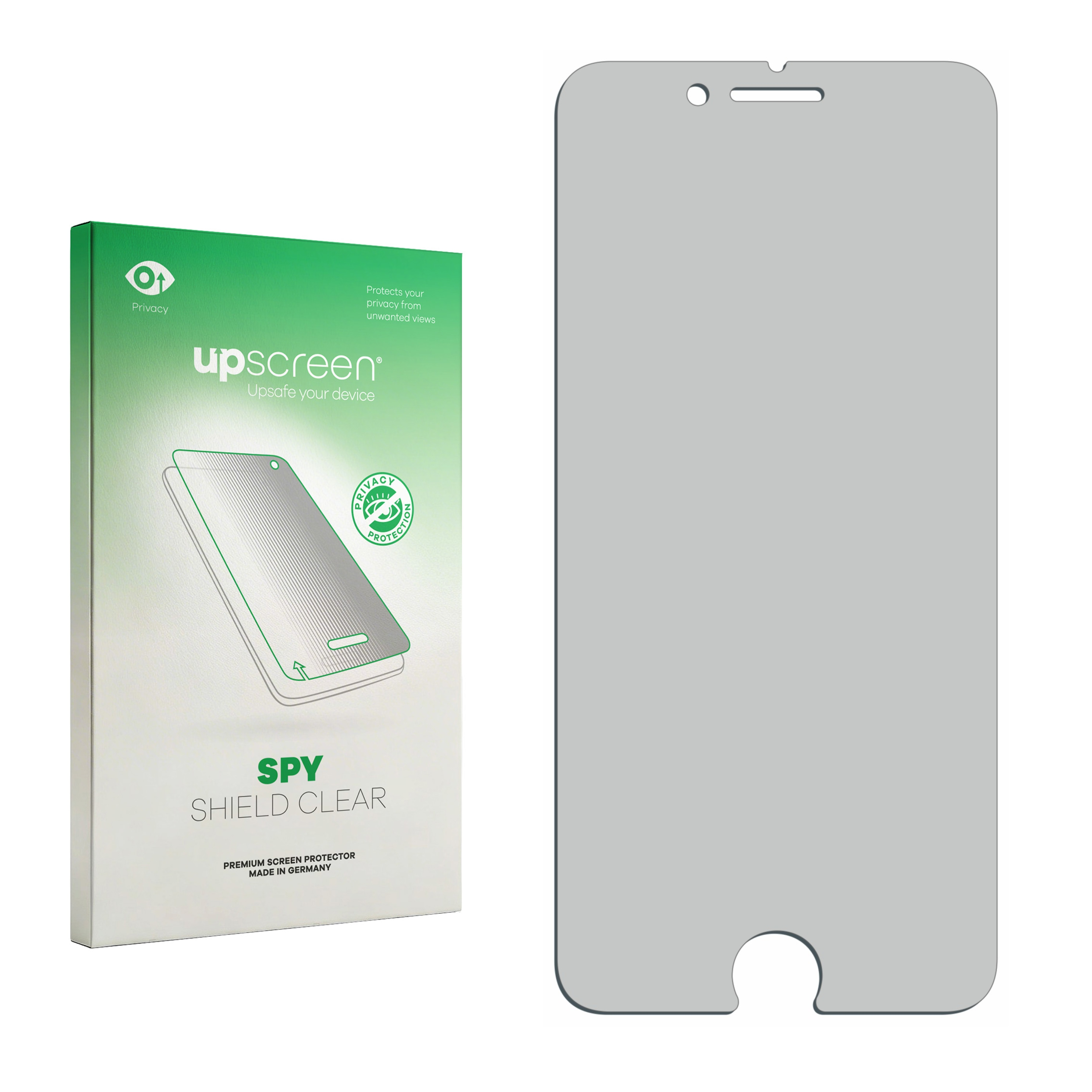 Grüne Verpackung für Displayschutzfolie neben transparenter Folie.