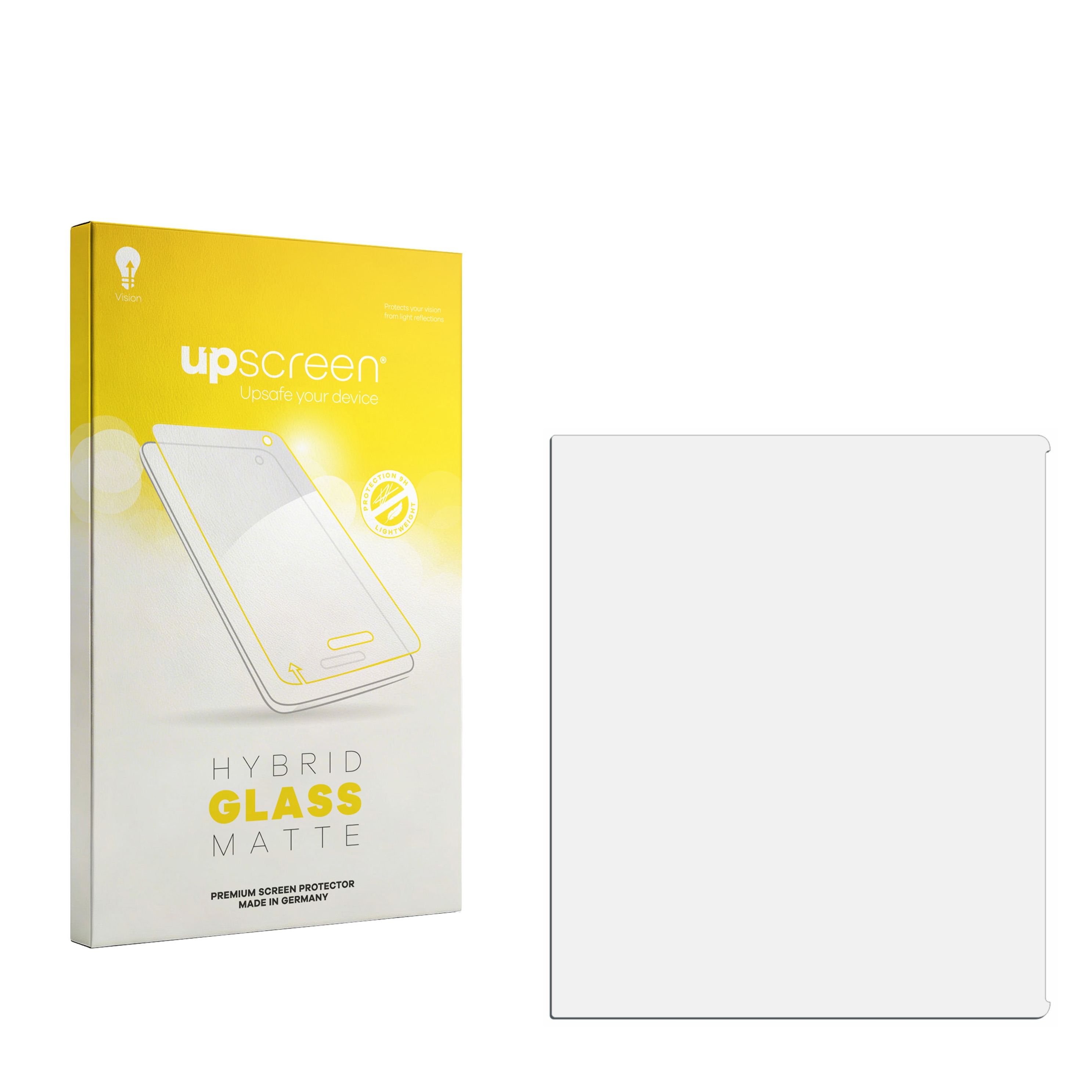 Verpackung für eine matte Hybrid-Glasschutzfolie mit Handy-Abbildung.