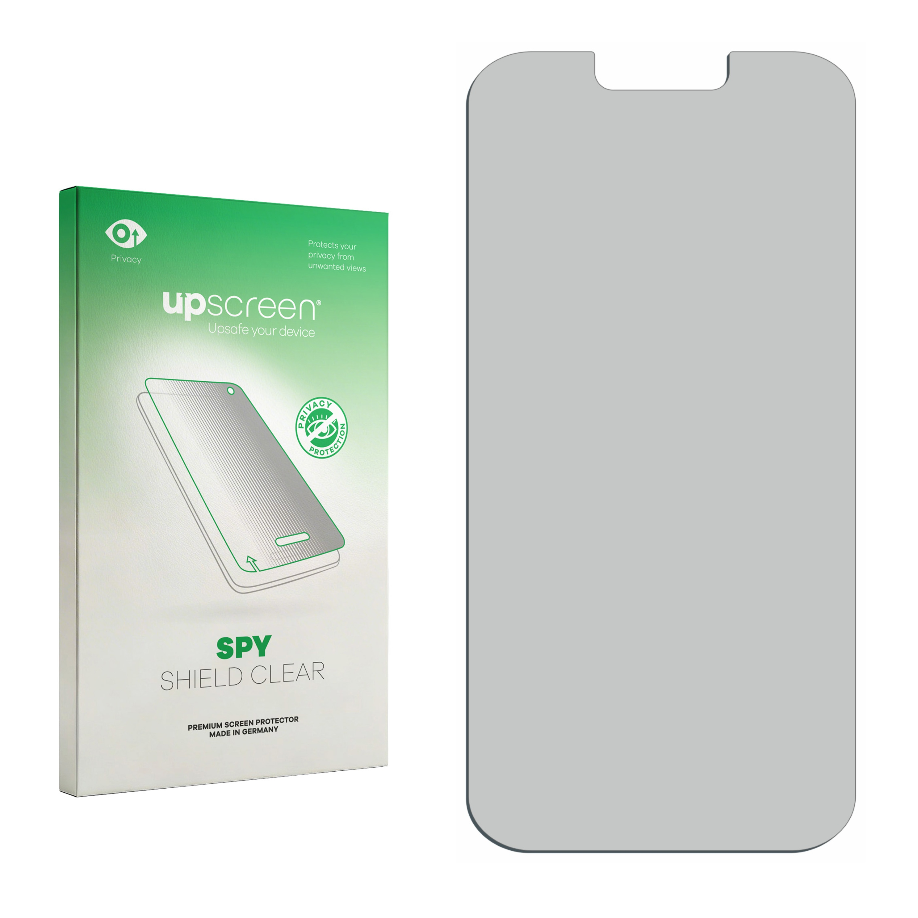 Verpackung für einen Displayschutz mit einem Handy-Bildschirm daneben.