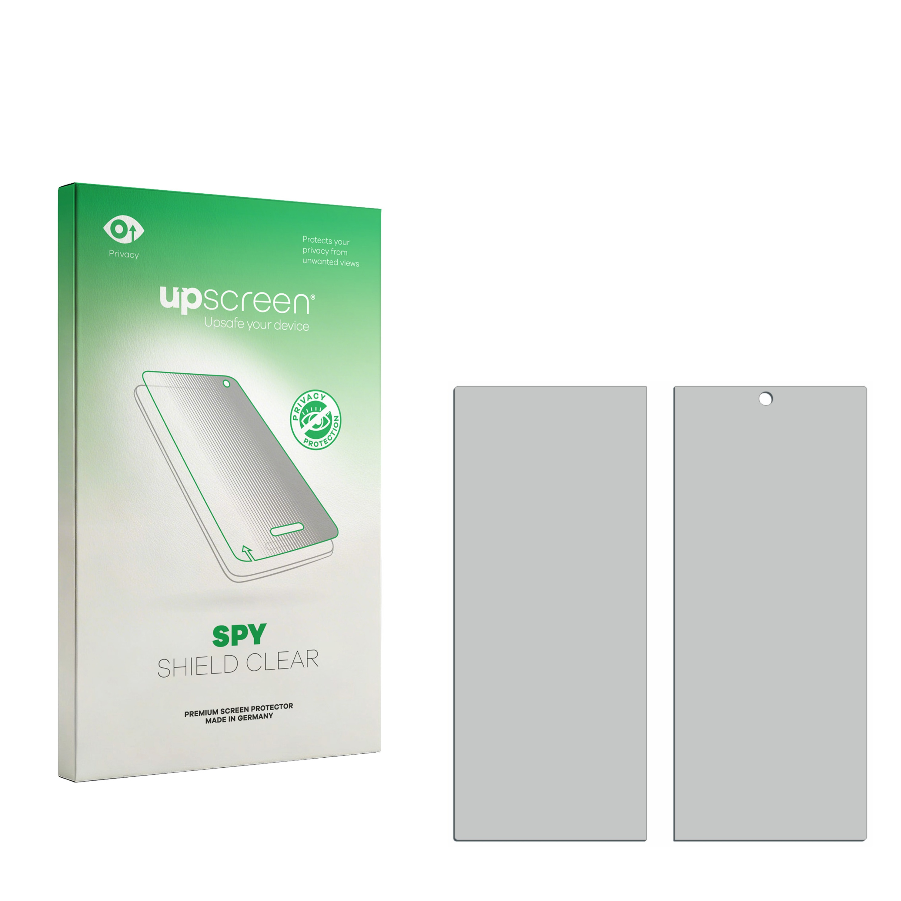 Verpackung für Displayschutzfolie mit zwei Schutzfolien nebeneinander.