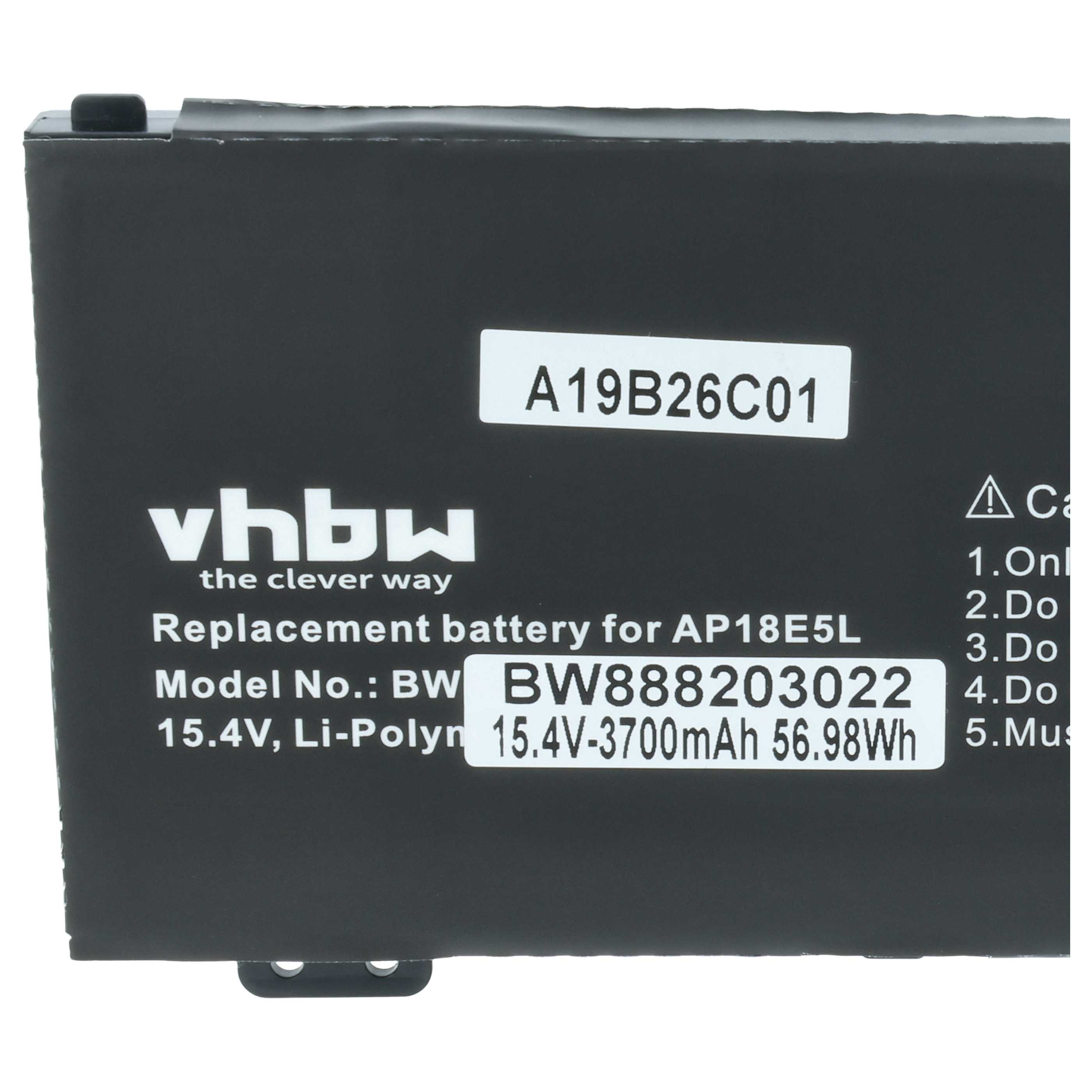 Schwarzer Akku mit Aufschriften: vhbw, A19B26C01, 15.4V 3700mAh.