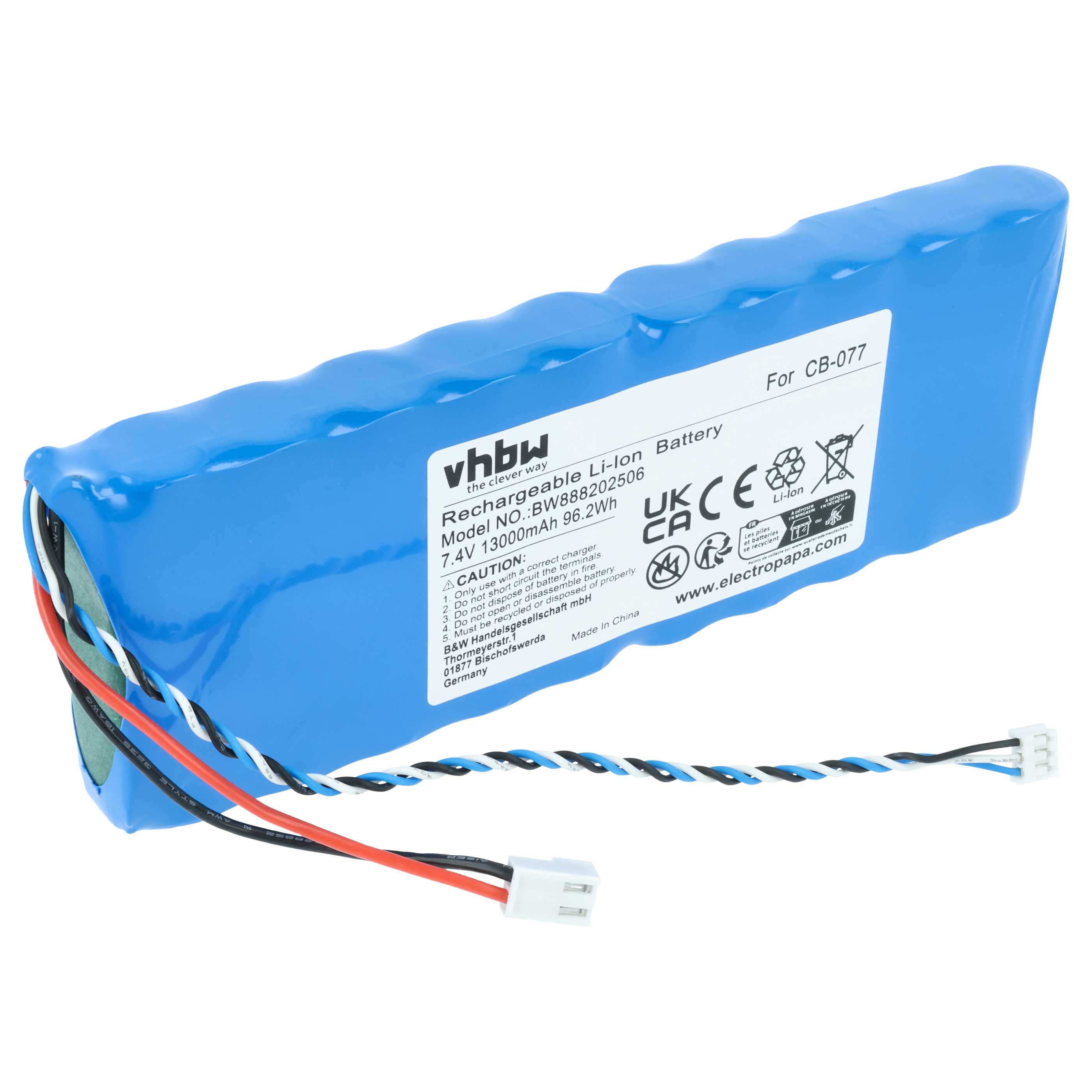 Blauer Li-Ion Akku mit Kabeln, 7.4V 13000mAh, Modell BW888202506.