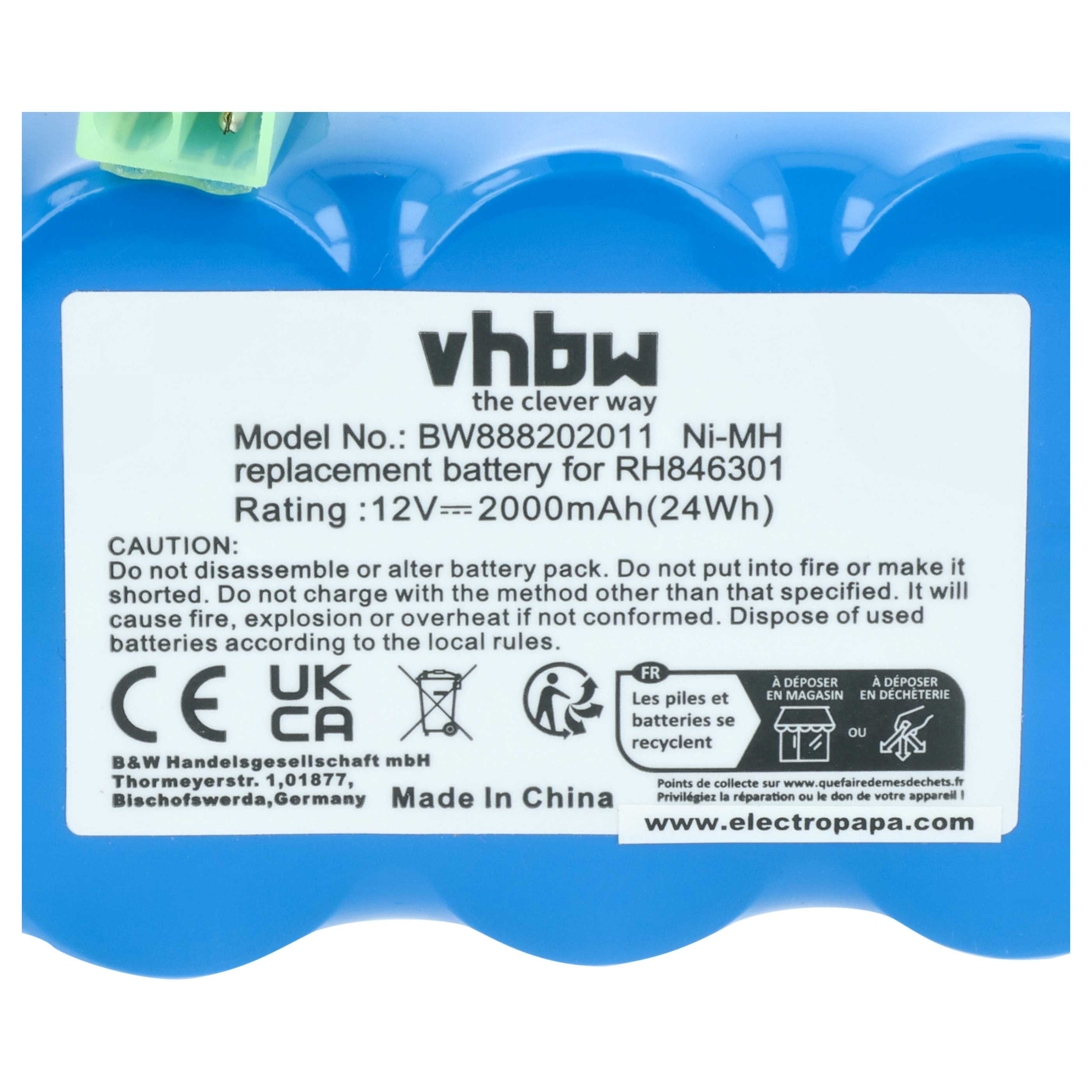 Blauer Akku mit weißem Aufkleber, Modell BW888202011, 12V 2000mAh.