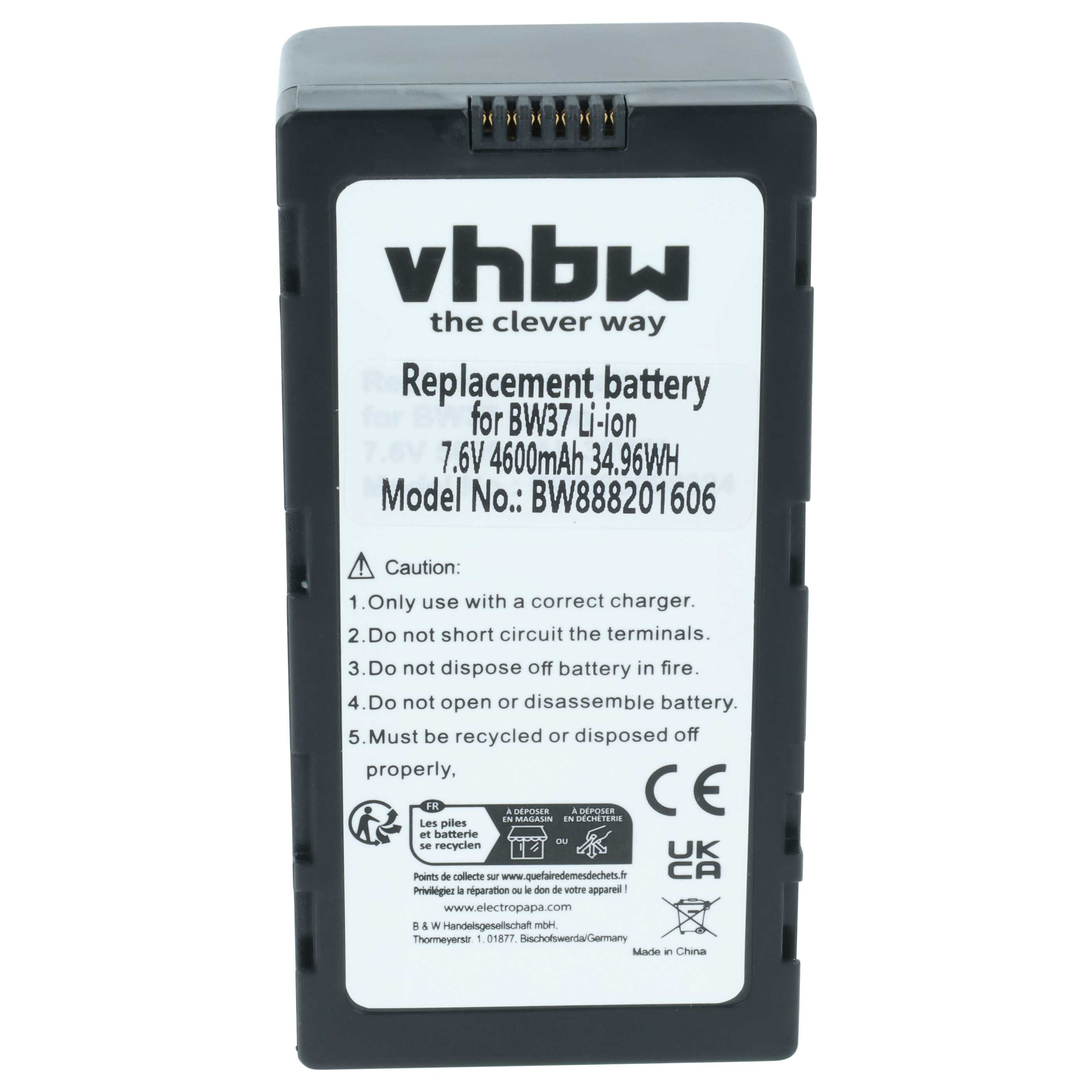 Schwarz-grauer Akku mit Aufschriften: vhbw, Modell BW888201606, 7.6V.