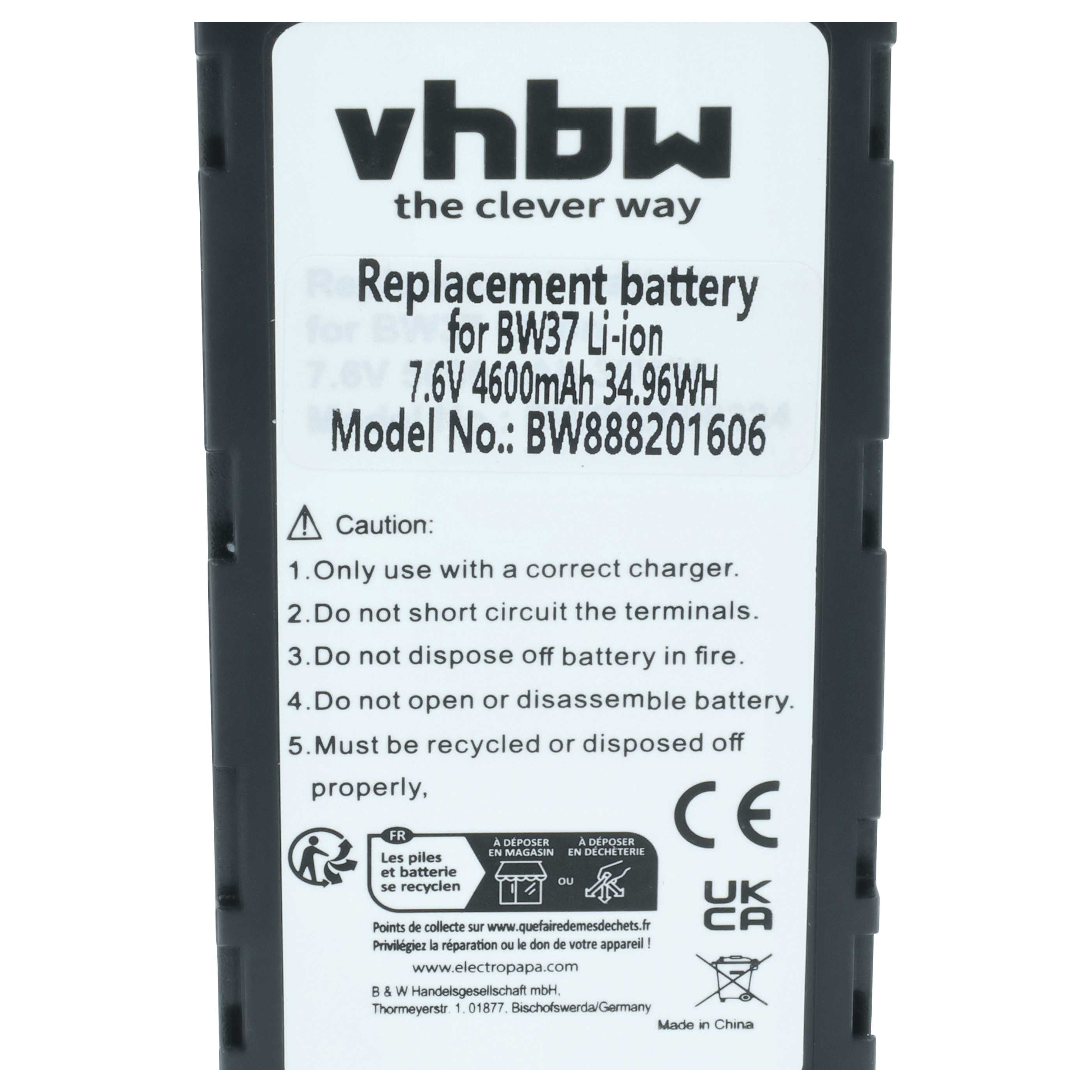 Ersatzakku für BW37 Li-Ion, 7,6V 4600mAh, Modell BW888201606.