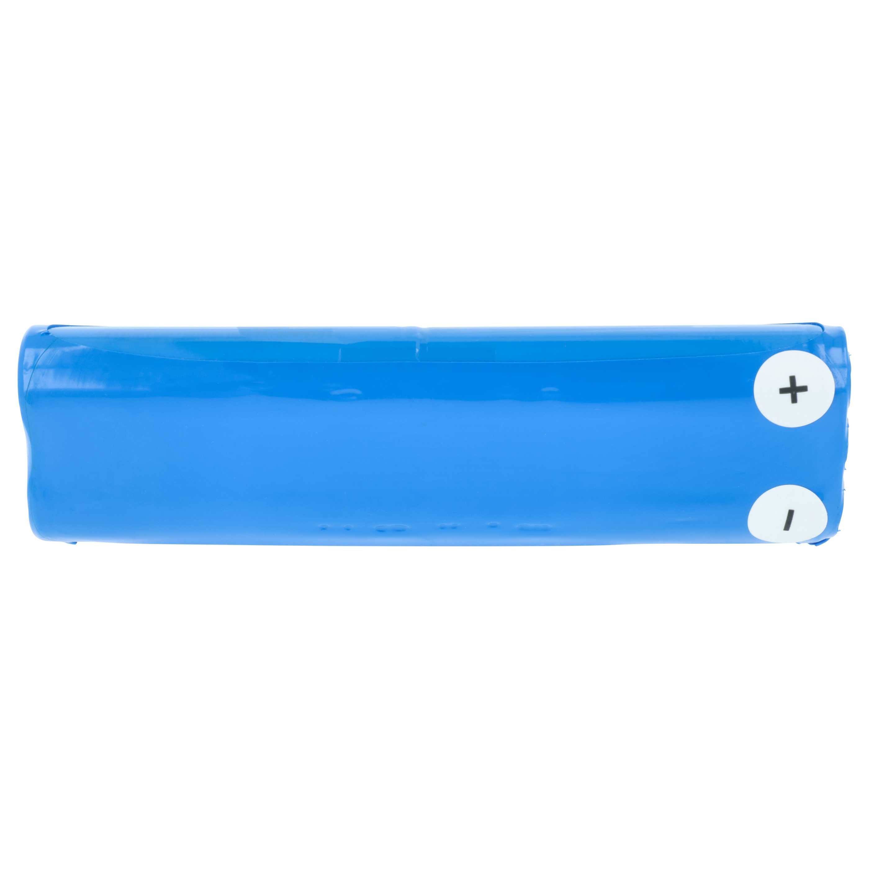 Ein blauer Akku mit einem Plus- und Minuszeichen auf weißem Hintergrund.