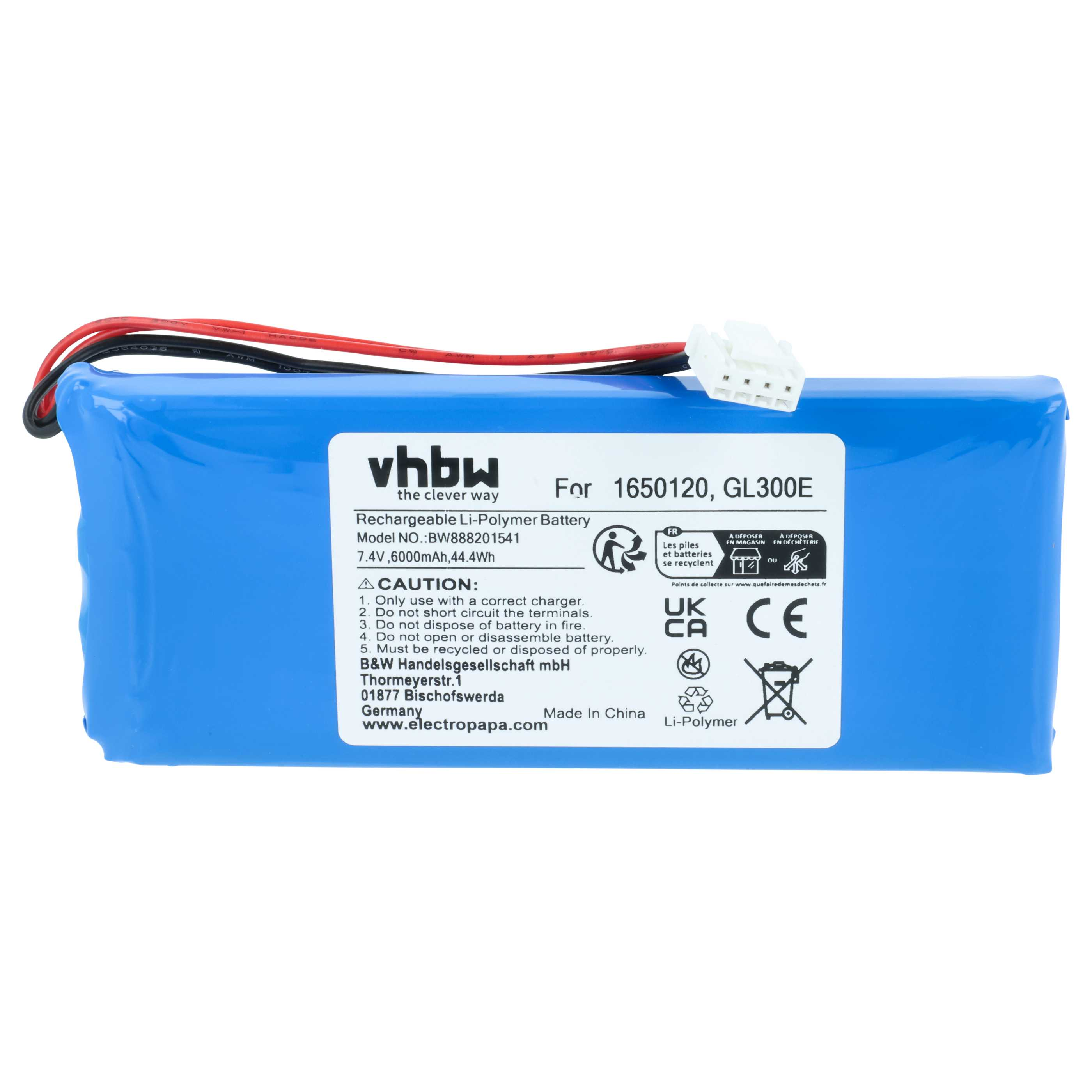 Blauer Li-Polymer-Akku 7,4V 6000mAh mit Kabeln und Anschluss.