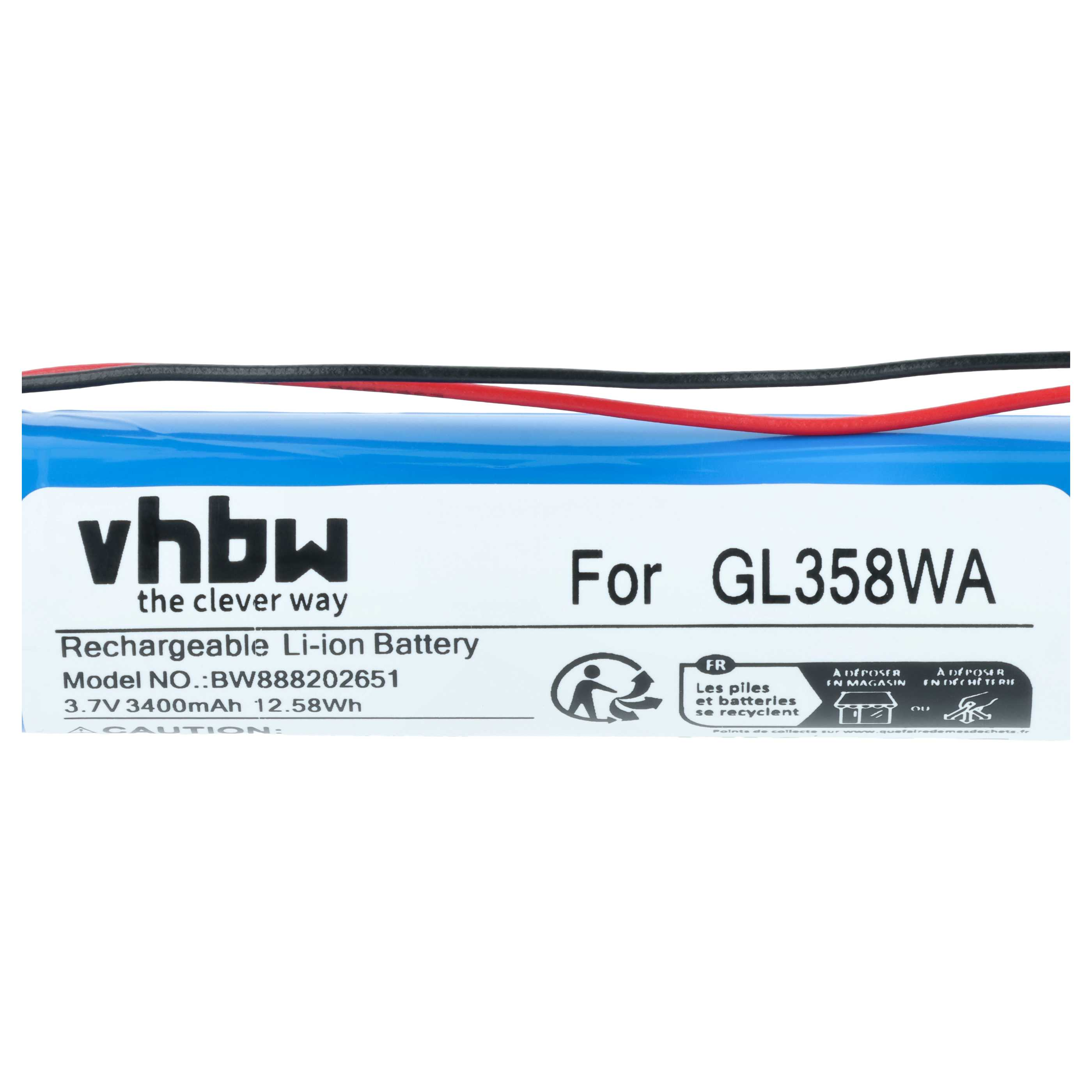 Blauer Akku mit vhbw Logo, für GL358WA, 3.7V 3400mAh.